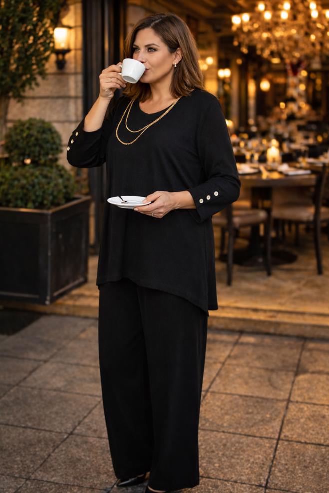 Vêtements hijab NOIR ENSEMBLE PANTALON AVEC CHAÎNE 20477 - ALVİNA