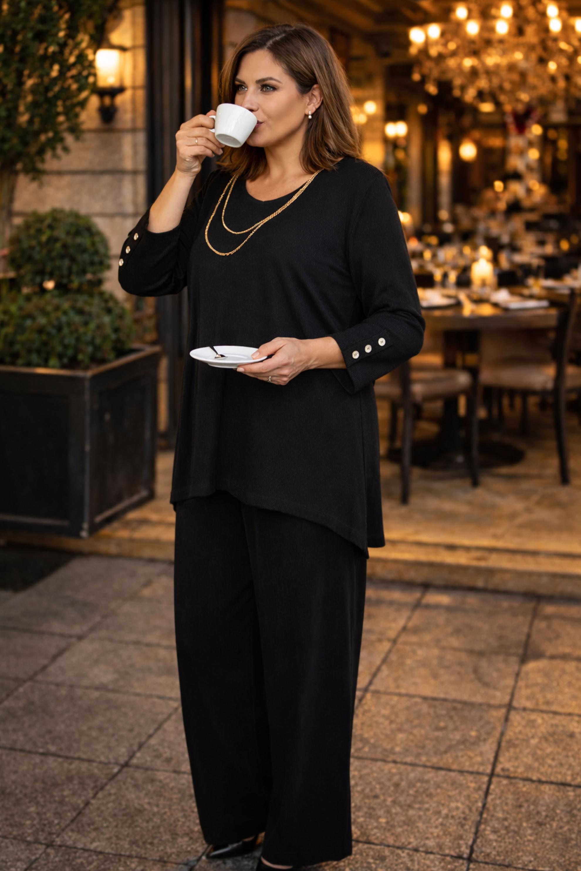 Tesettür giyim SİYAH ZİNCİR DETAYLI PANTOLONLU TAKIM 20477