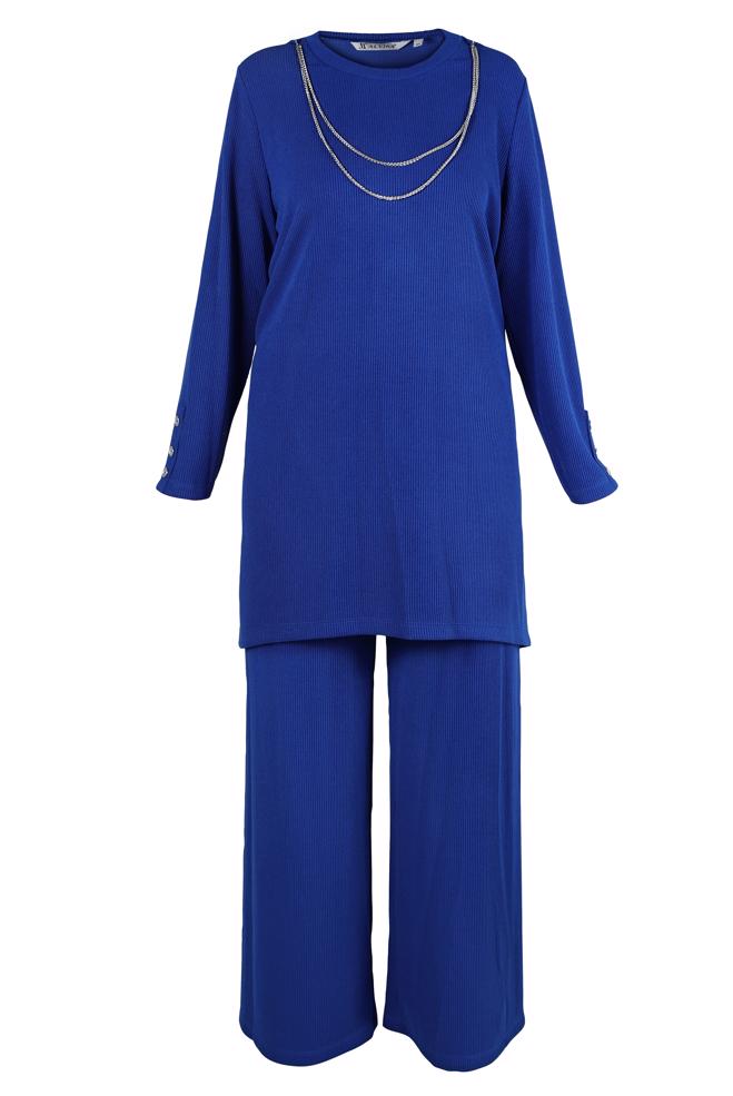 Hijab clothing NAVY BLUE PANTS SUIT WITH CHAIN DETAIL 20477 - ALVİNA