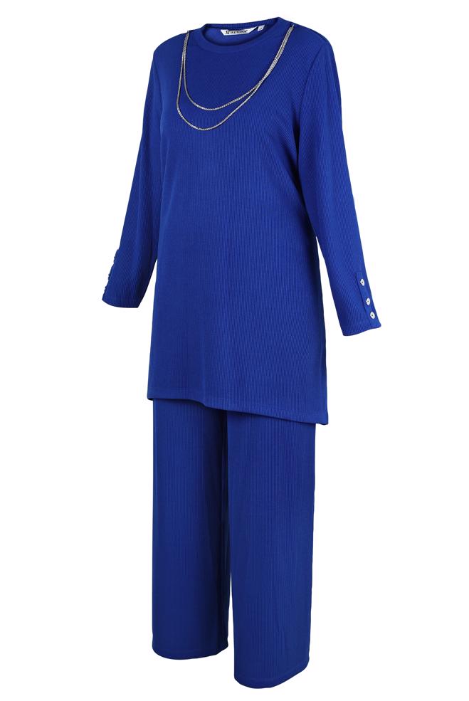 Hijab clothing NAVY BLUE PANTS SUIT WITH CHAIN DETAIL 20477 - ALVİNA