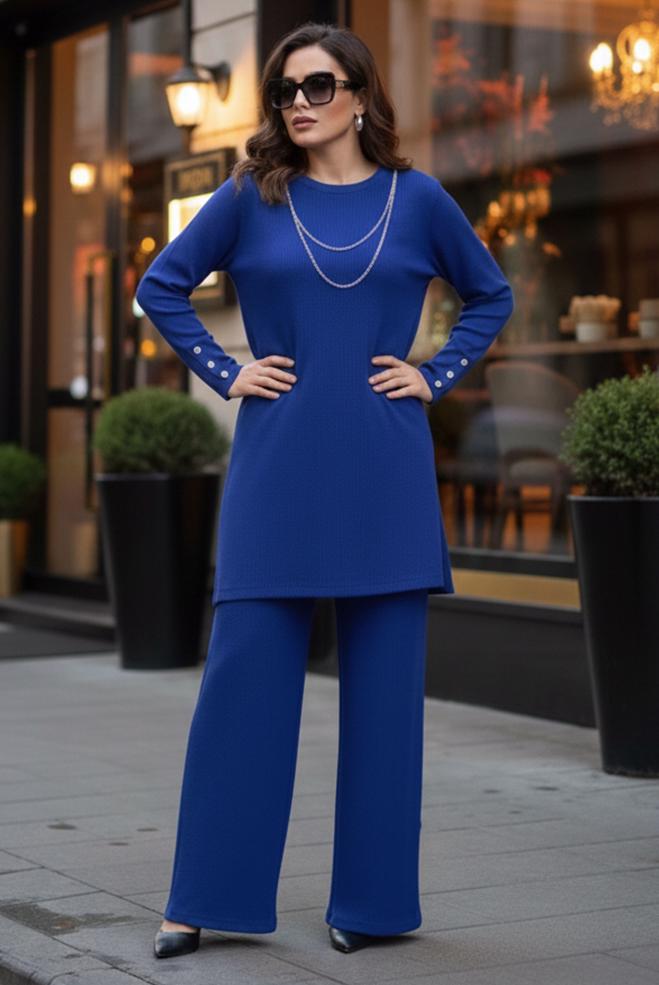 Vêtements hijab BLEU MARINE ENSEMBLE PANTALON AVEC CHAÎNE 20477 - ALVİNA