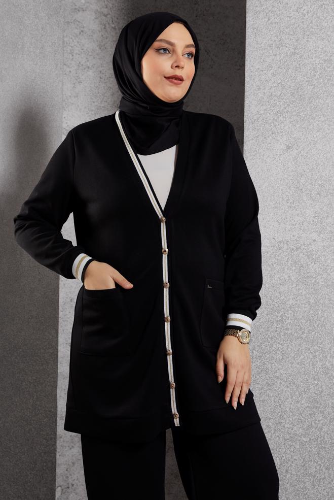 Hijab clothing BLACK PLUS SIZE PANTS SUIT 20486 - ALVİNA