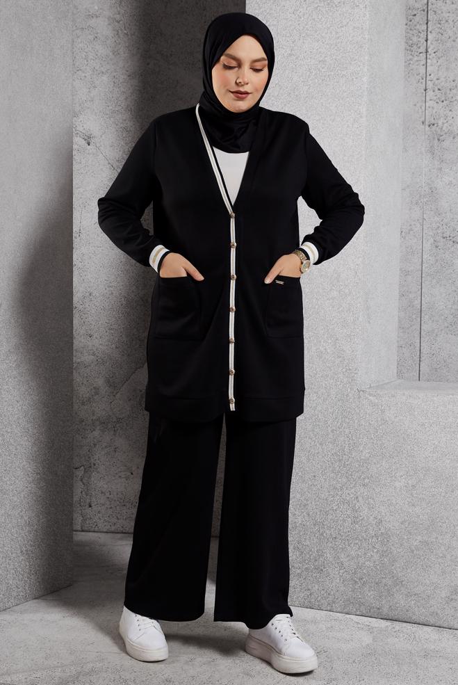 Hijab clothing BLACK PLUS SIZE PANTS SUIT 20486 - ALVİNA