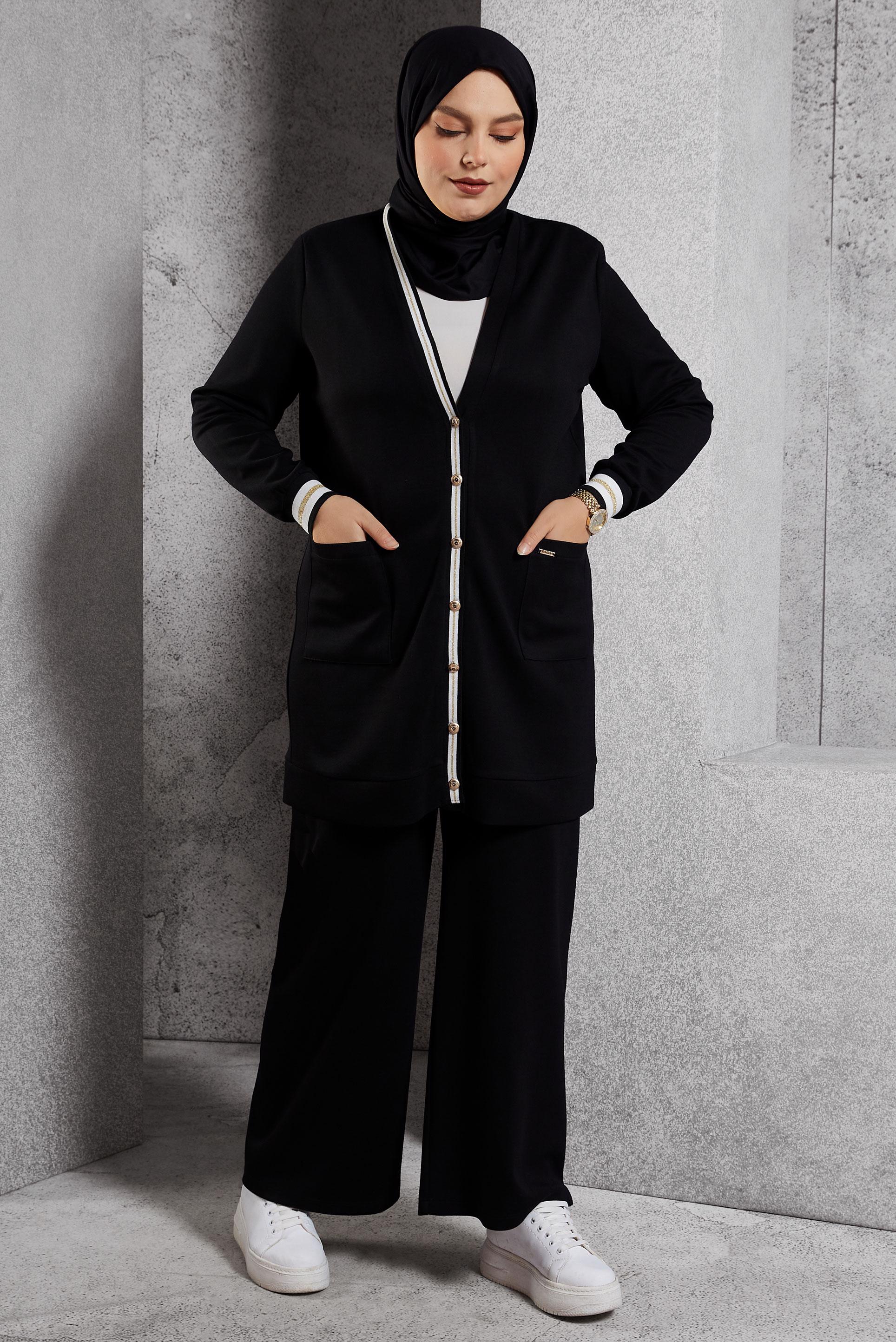 Hijab clothing BLACK PLUS SIZE PANTS SUIT 20486