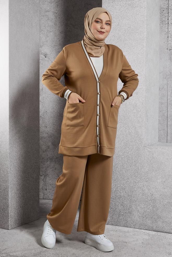 Hijab clothing BROWN PLUS SIZE PANTS SUIT 20486 - ALVİNA