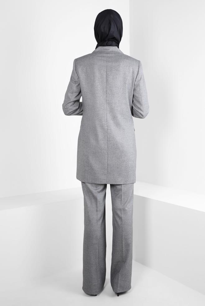 Tesettür giyim SİYAH KRUVAZE YAKA PANTOLONLU TAKIM 30400 - ALVİNA