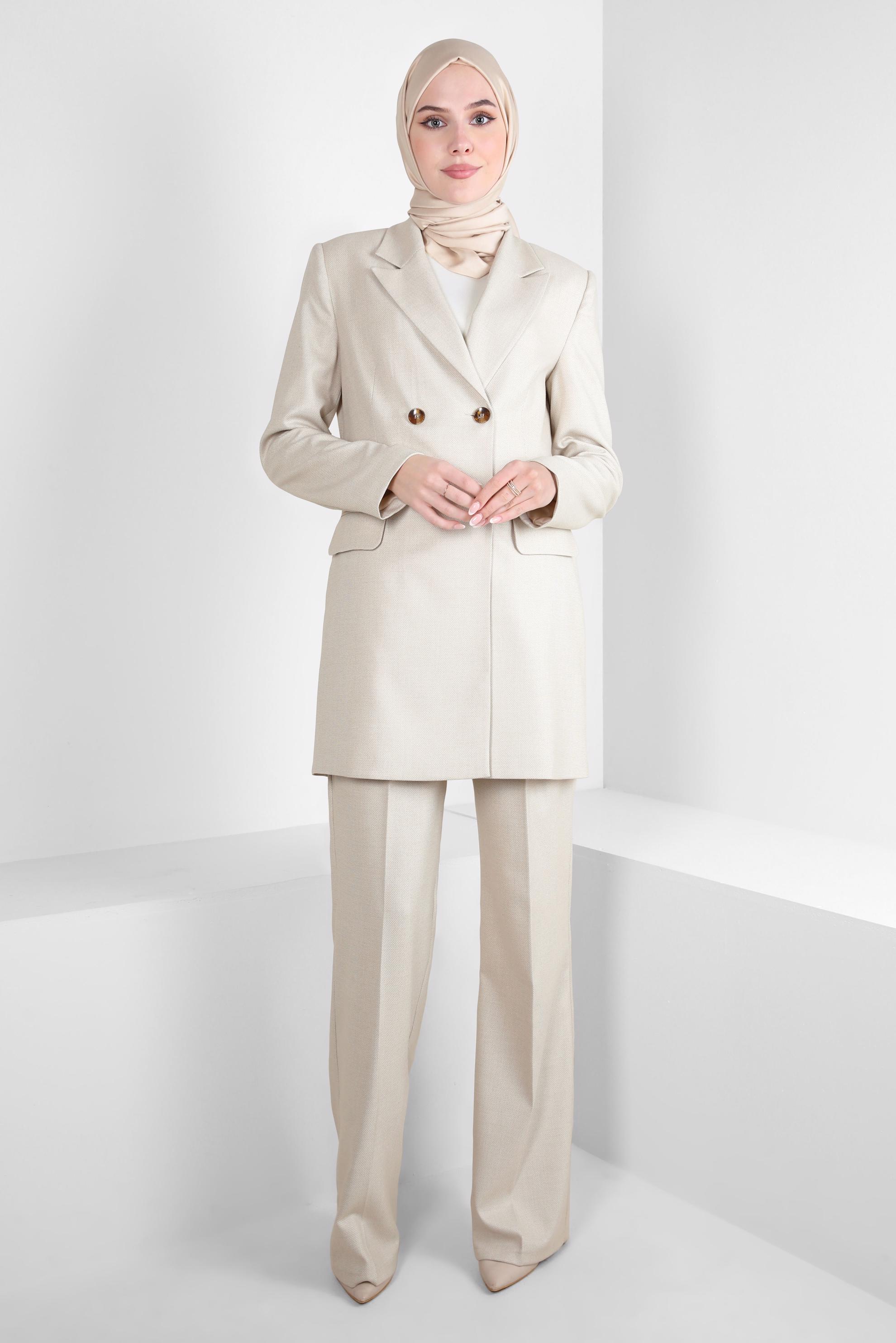 Vêtements hijab BEIGE COSTUME PANTALON À DOUBLE BOUTONNAGE 30400