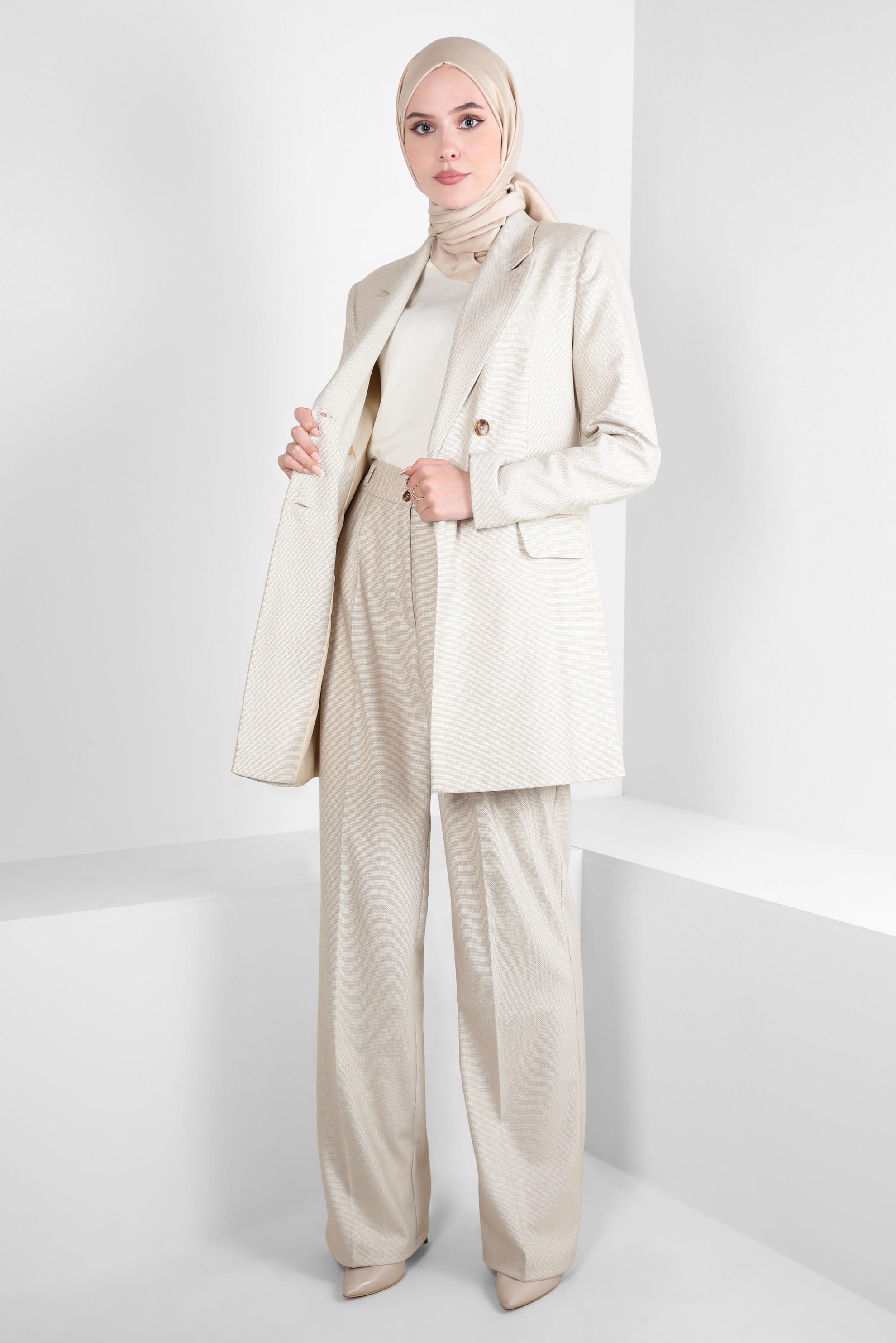 Vêtements hijab BEIGE COSTUME PANTALON À DOUBLE BOUTONNAGE 30400