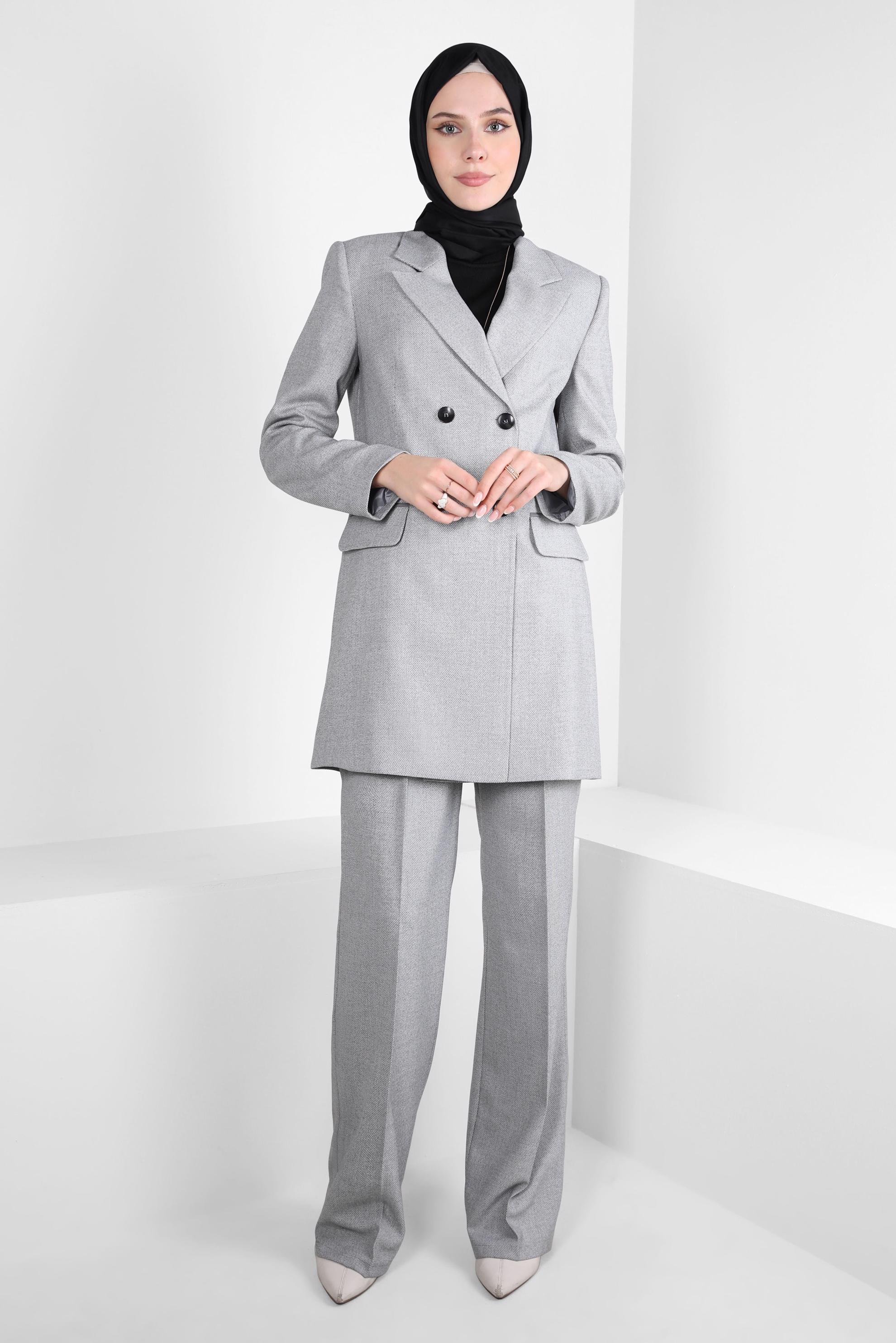Vêtements hijab GRIS COSTUME PANTALON À DOUBLE BOUTONNAGE 30400