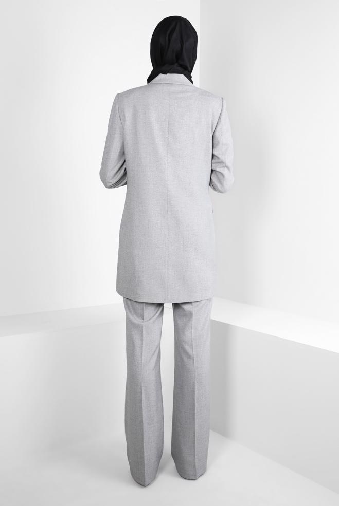 Tesettür giyim GRİ KRUVAZE YAKA PANTOLONLU TAKIM 30400 - ALVİNA