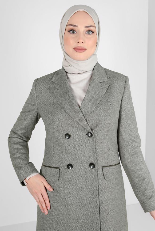 Tesettür giyim HAKİ KRUVAZE YAKA PANTOLONLU TAKIM 30400 - ALVİNA