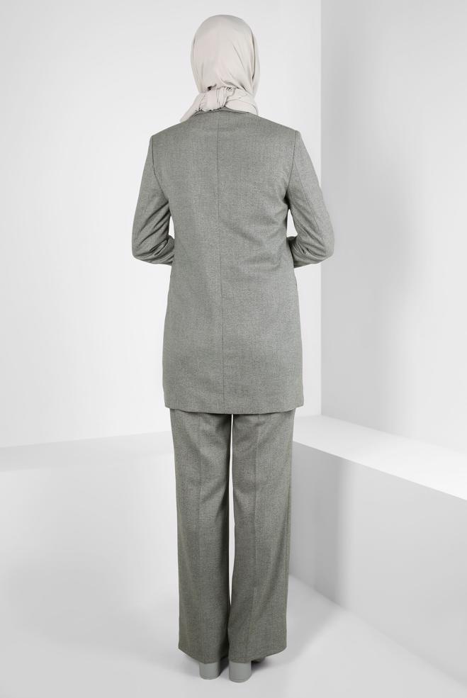 Tesettür giyim HAKİ KRUVAZE YAKA PANTOLONLU TAKIM 30400 - ALVİNA