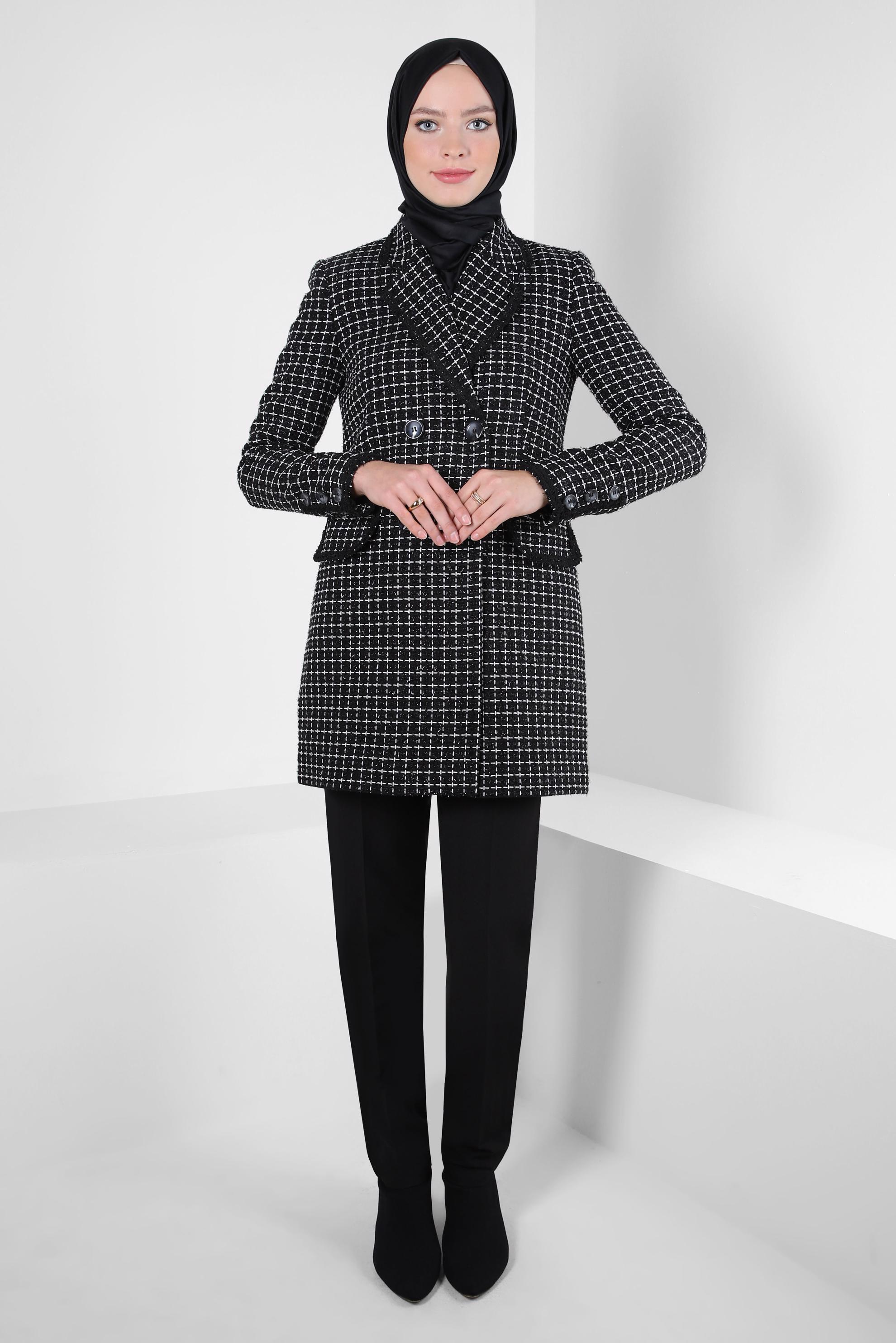 Tesettür giyim SİYAH KARELİ PANTOLONLU TAKIM 30409