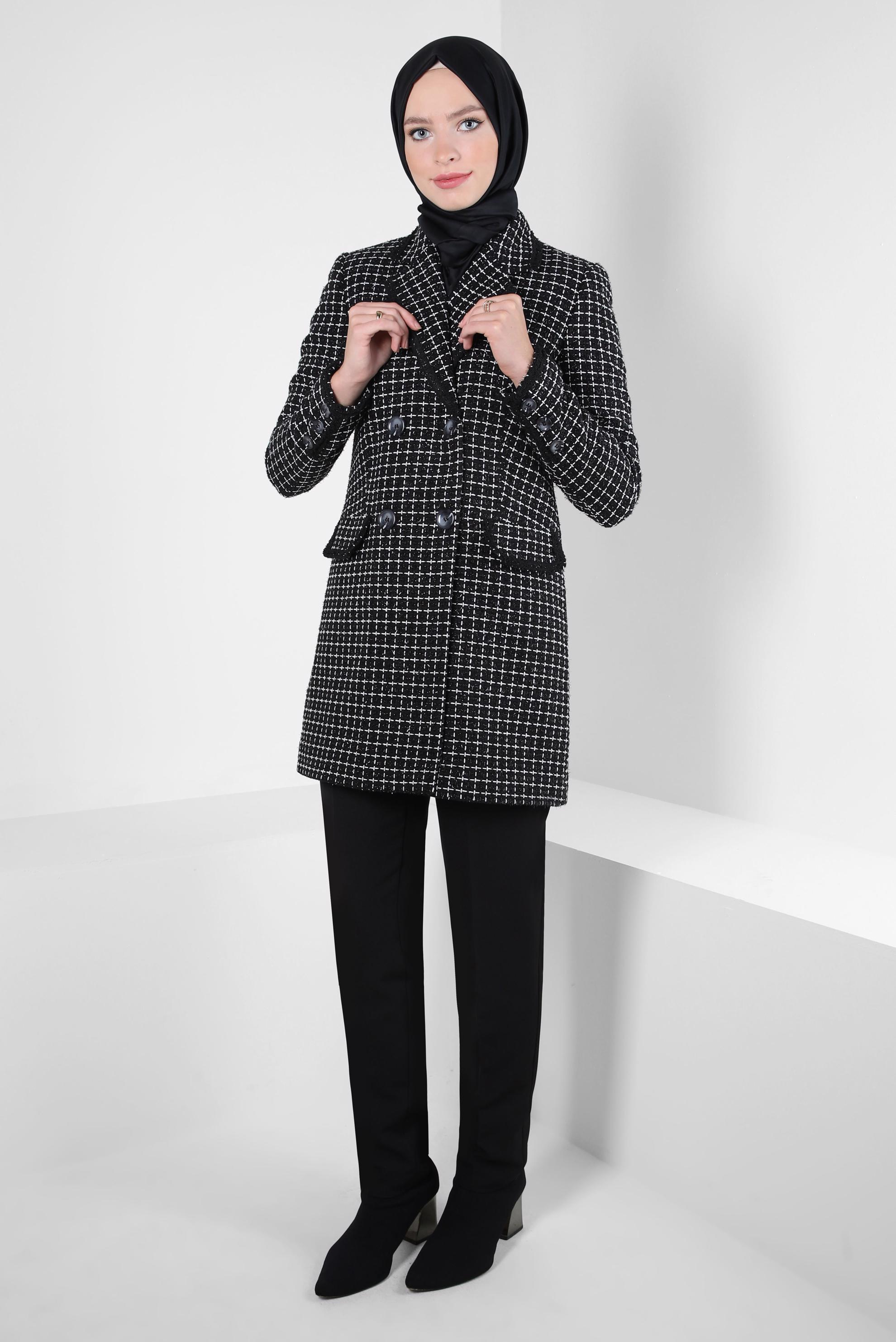 Tesettür giyim SİYAH KARELİ PANTOLONLU TAKIM 30409