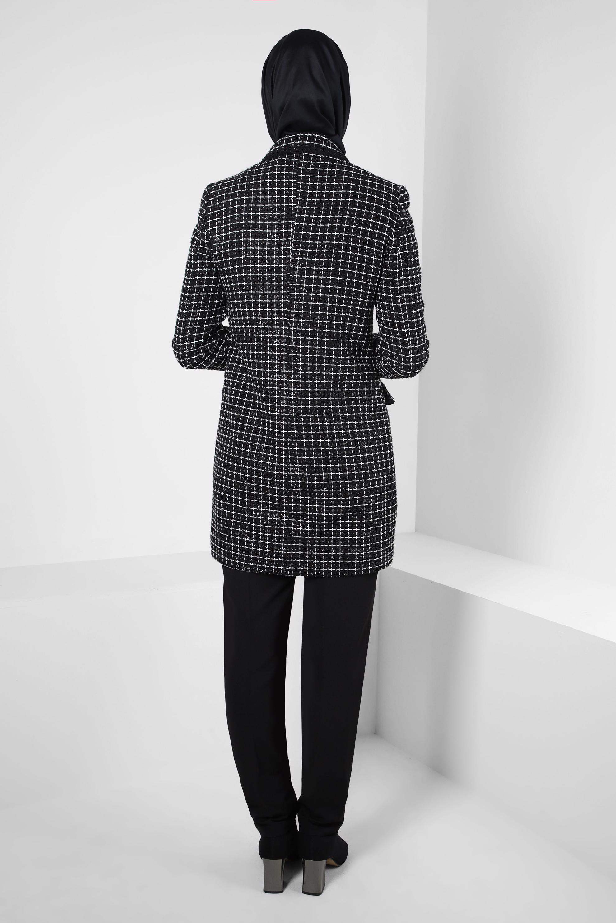 Tesettür giyim SİYAH KARELİ PANTOLONLU TAKIM 30409