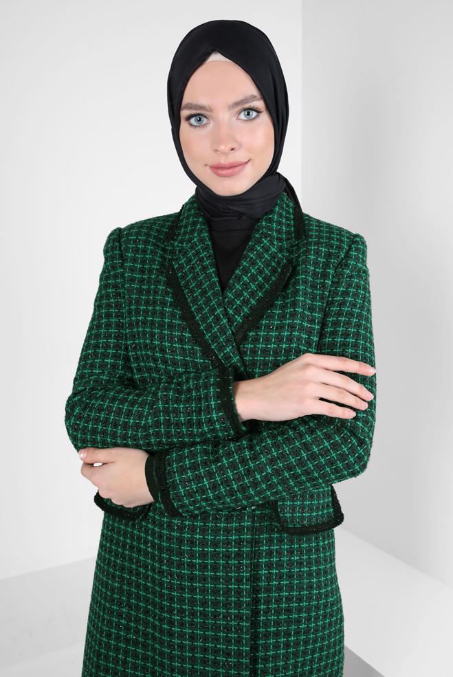 Tesettür giyim YEŞİL KARELİ PANTOLONLU TAKIM 30409 - ALVİNA