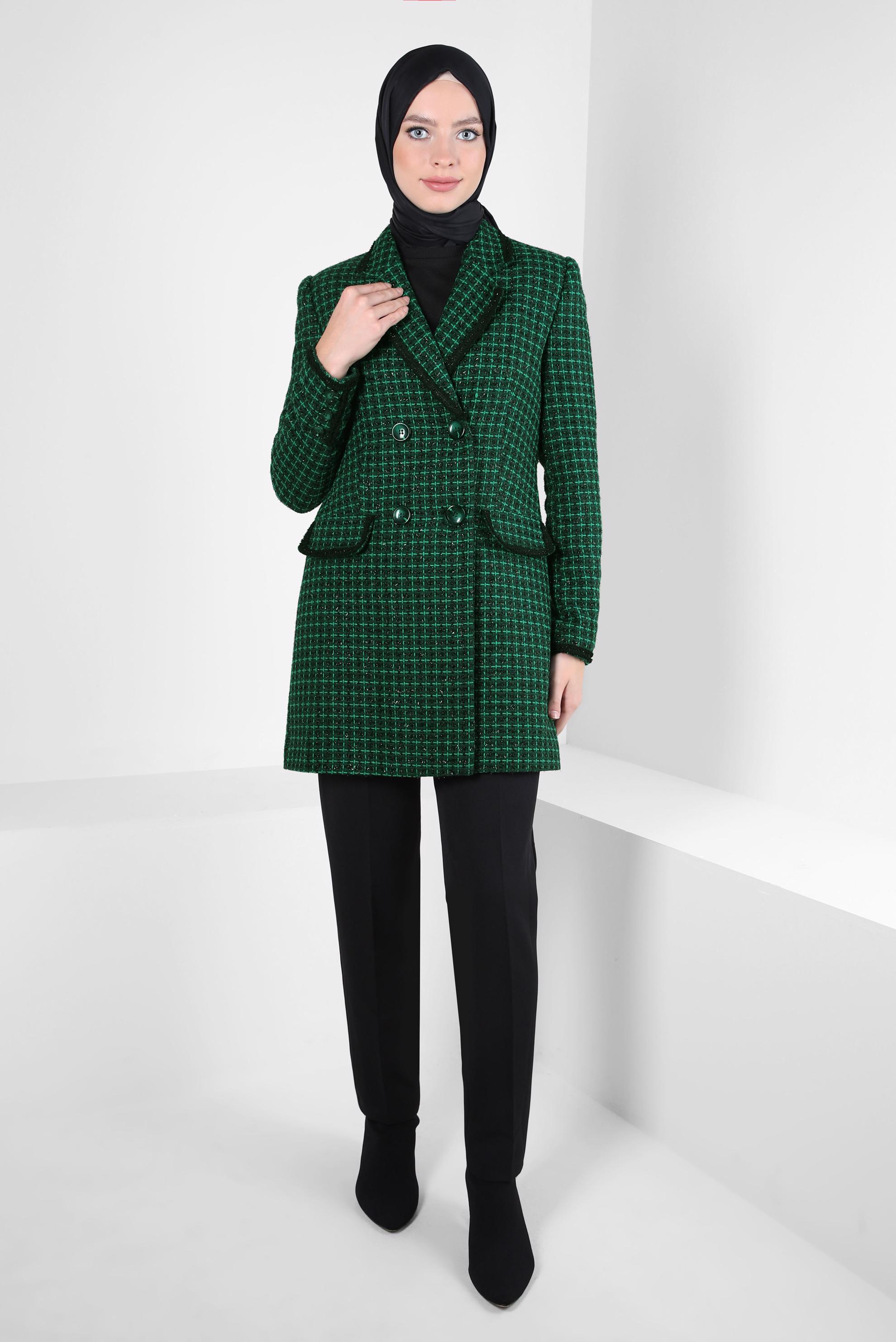 Vêtements hijab VERT COSTUME PANTALON À CARREAUX 30409