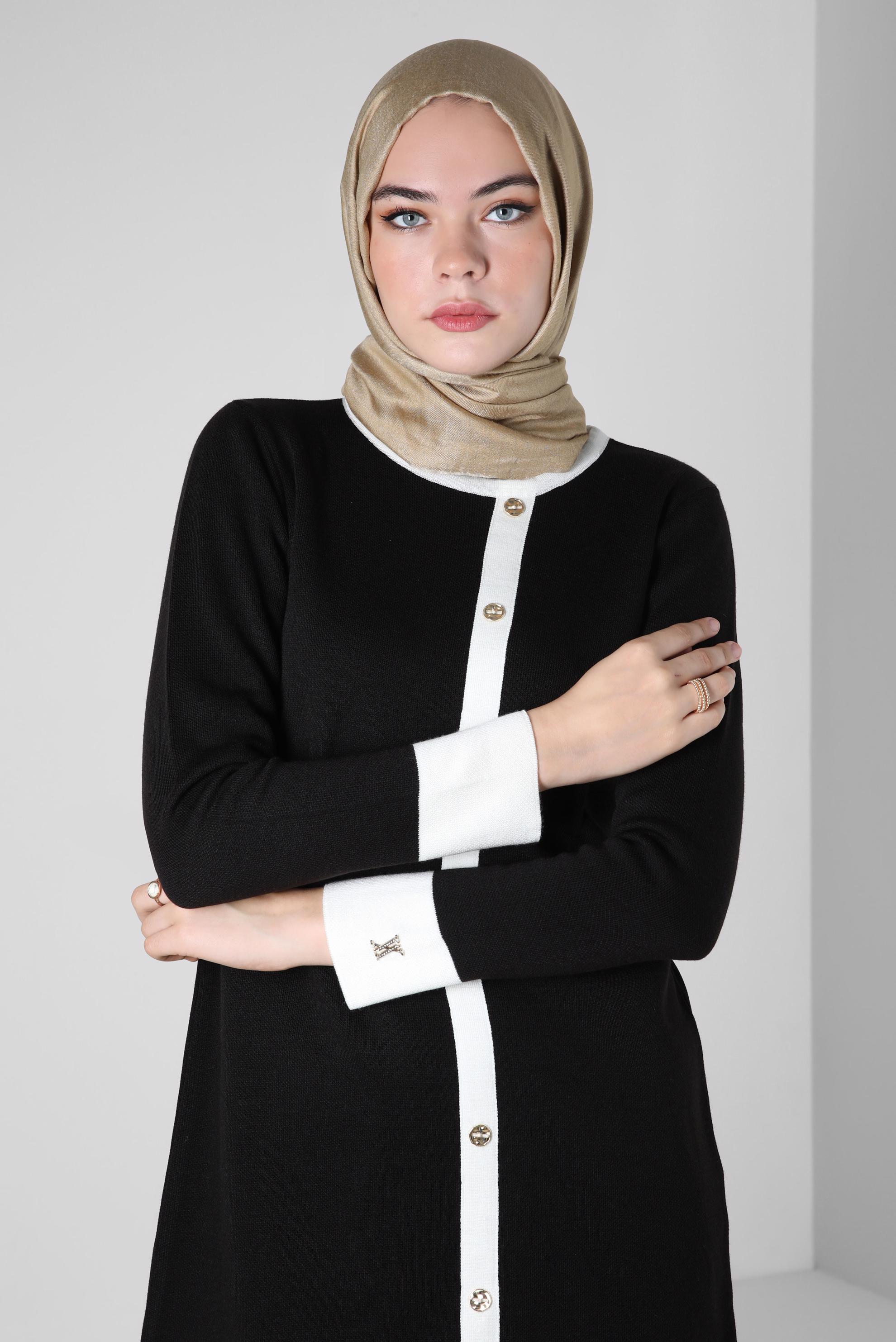 Tesettür giyim SİYAH TRİKO PANTOLONLU TAKIM 44082