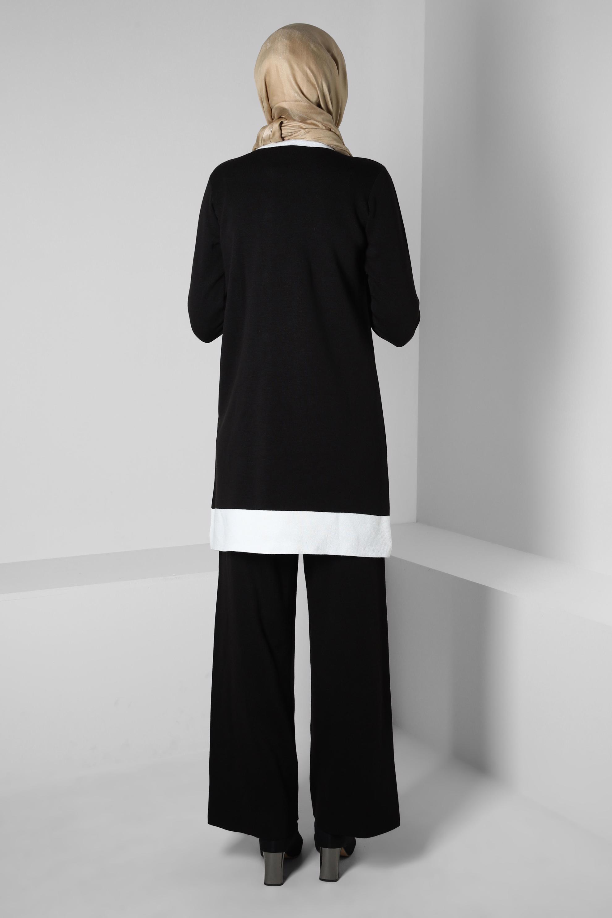 Tesettür giyim SİYAH TRİKO PANTOLONLU TAKIM 44082