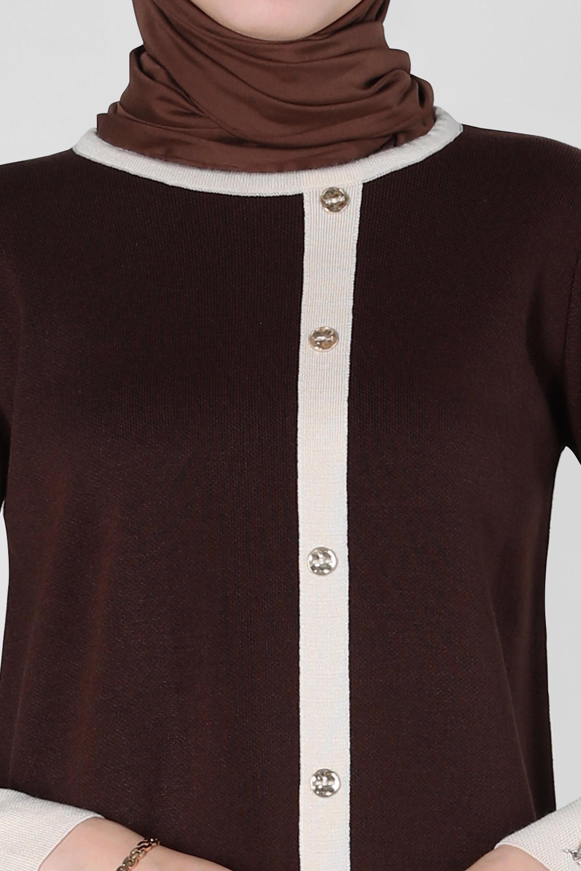 Tesettür giyim KAHVE TRİKO PANTOLONLU TAKIM 44082