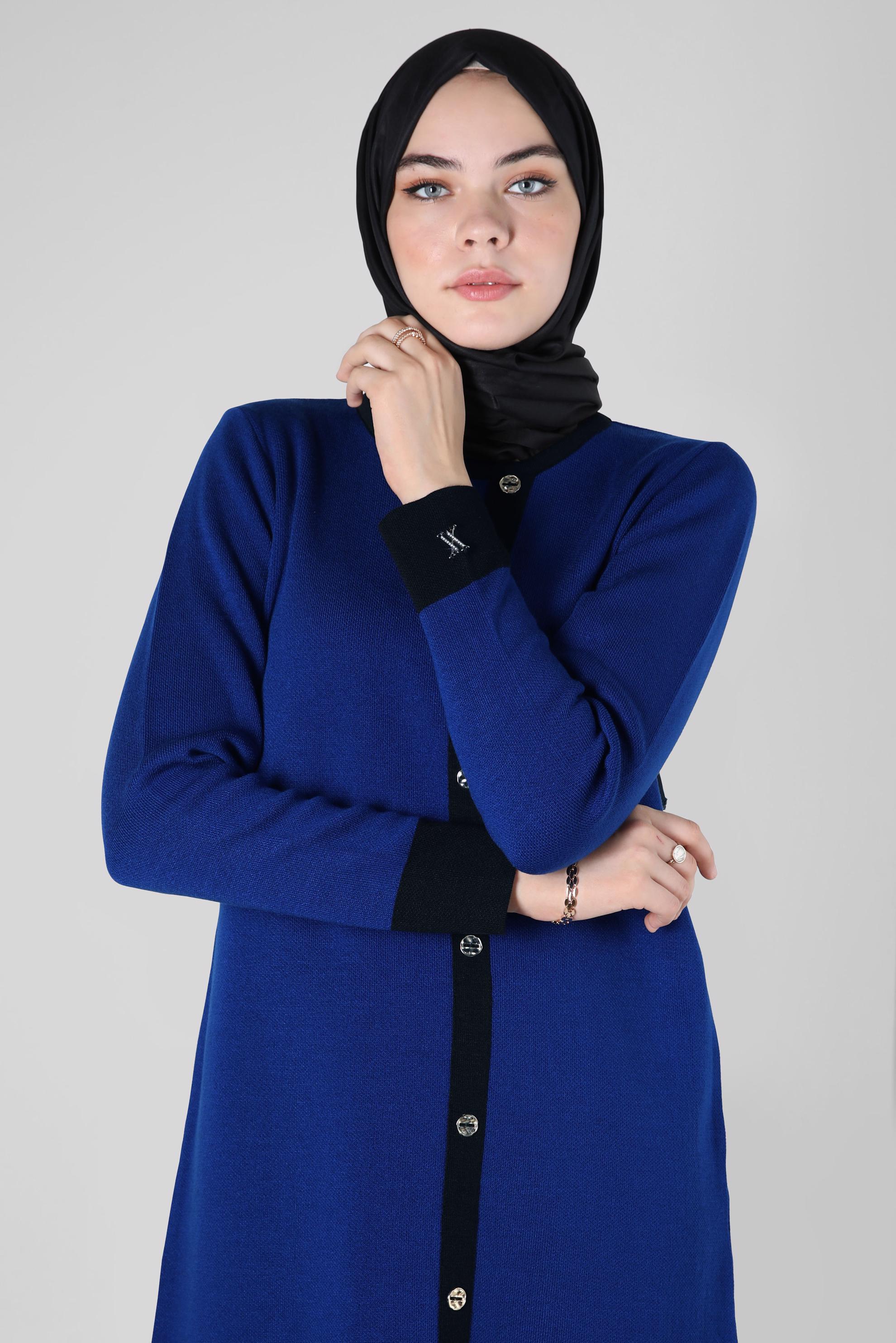 Tesettür giyim MAVİ TRİKO PANTOLONLU TAKIM 44082