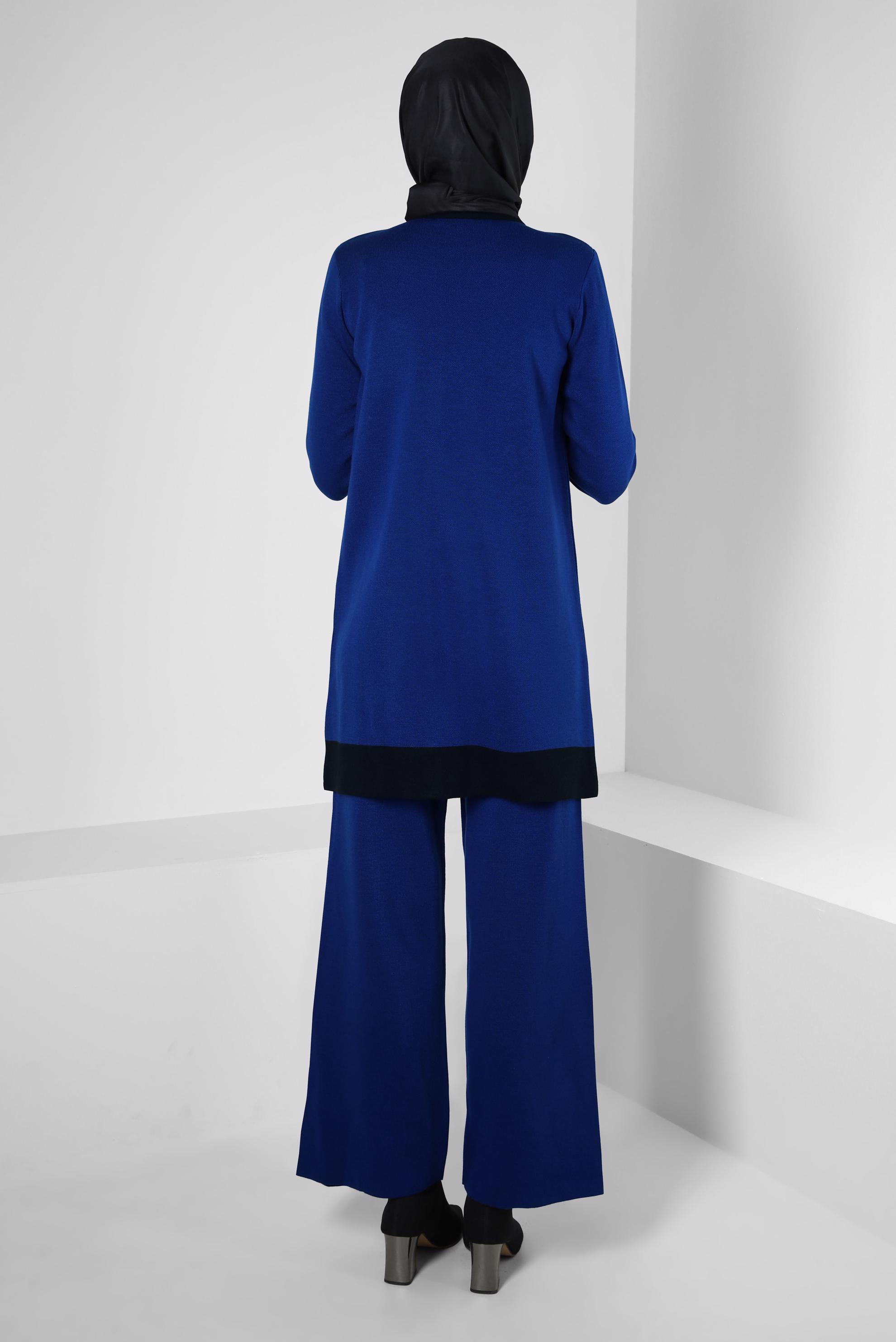 Tesettür giyim MAVİ TRİKO PANTOLONLU TAKIM 44082