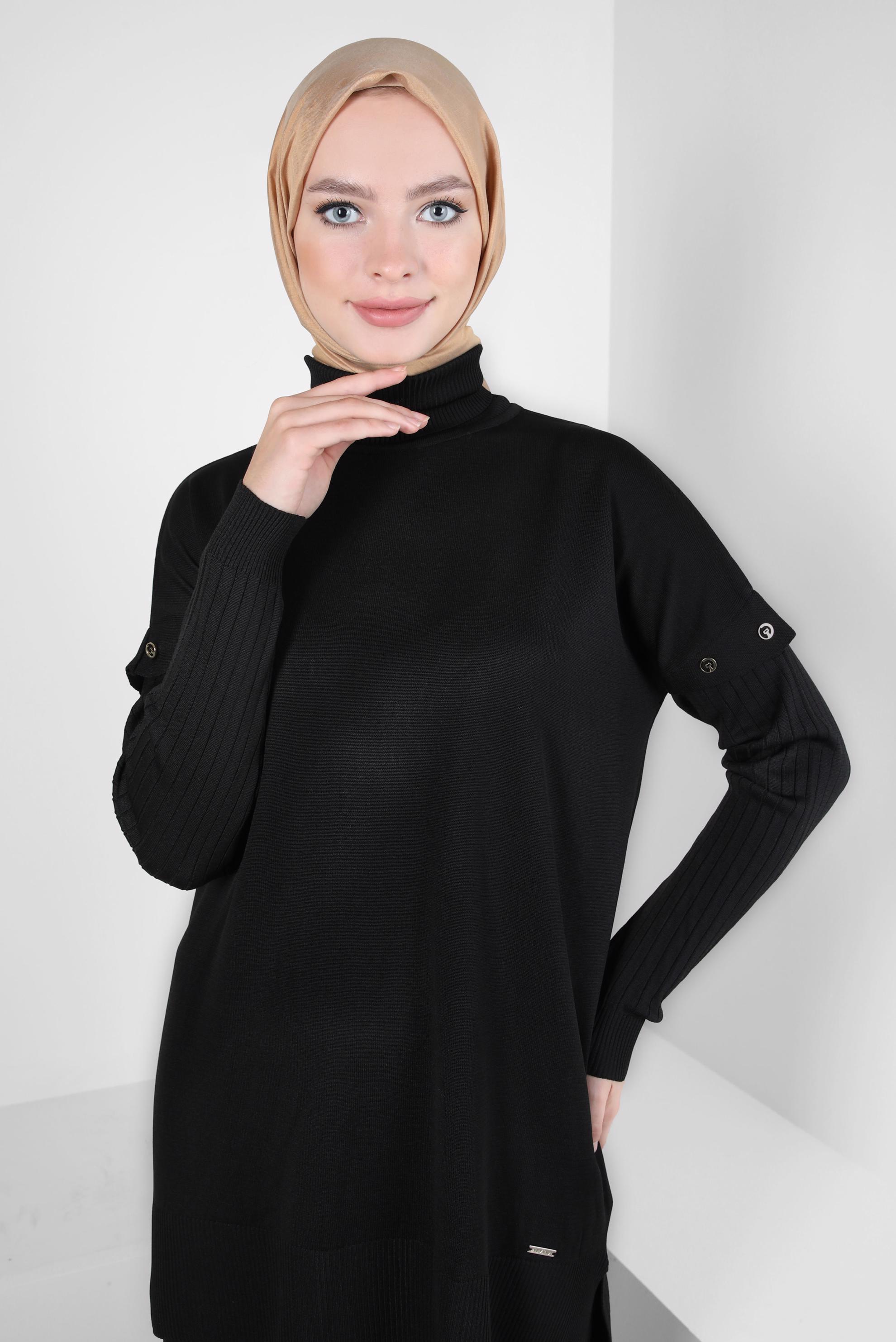 Tesettür giyim SİYAH PANTOLONLU TRİKO TAKIM 44084
