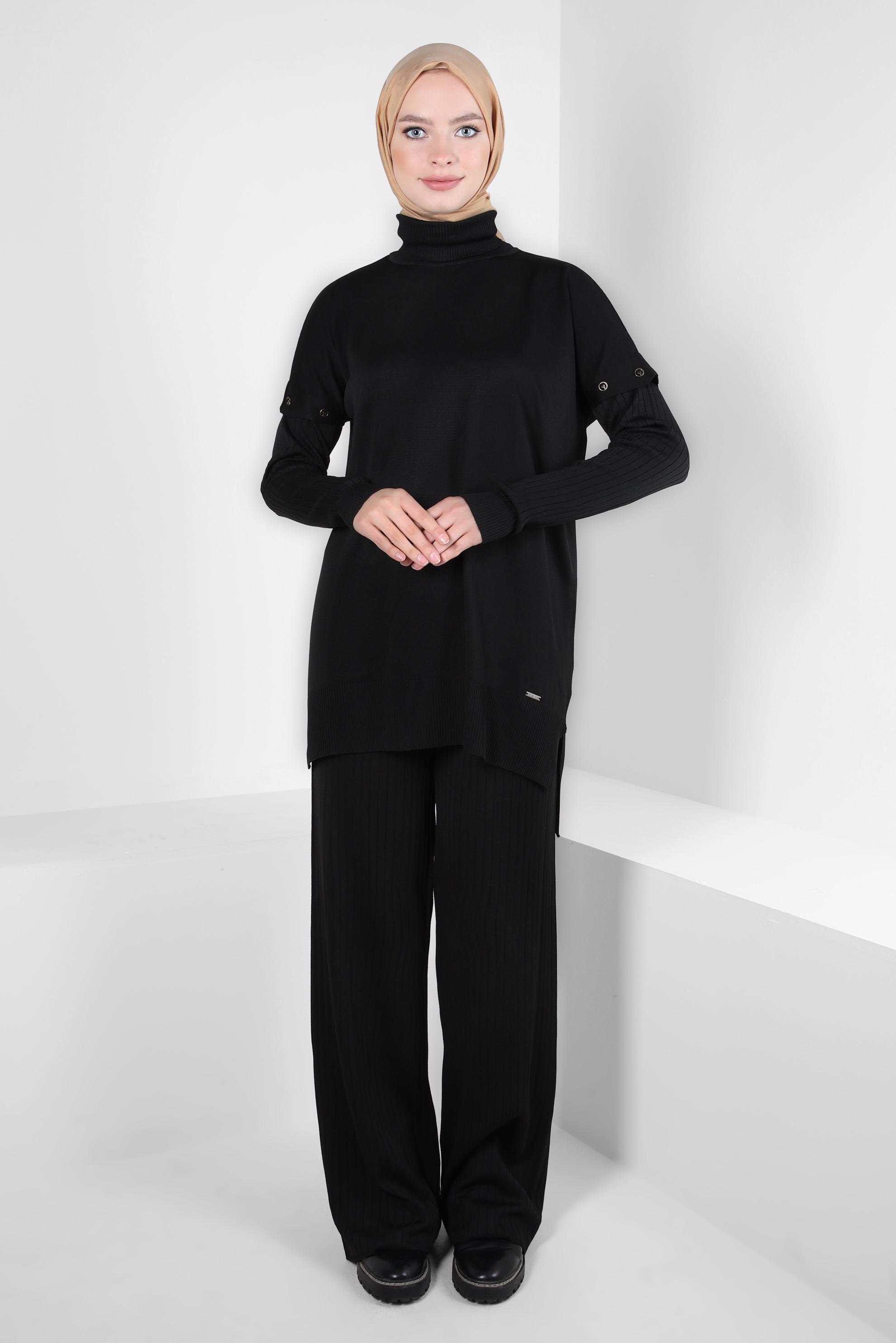 Tesettür giyim SİYAH PANTOLONLU TRİKO TAKIM 44084