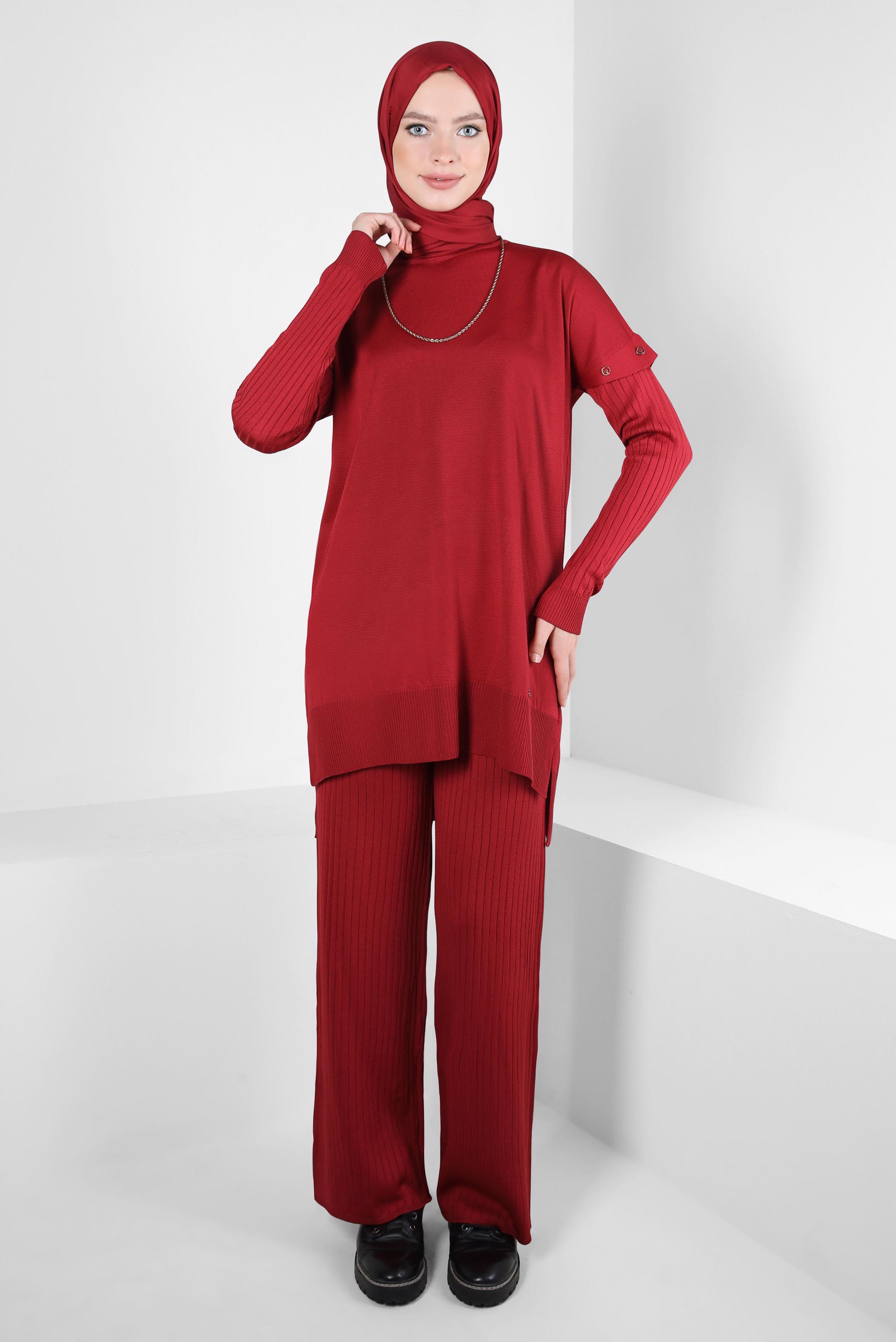 Hijab clothing RED KNITWEAR PANTS SUIT 44084