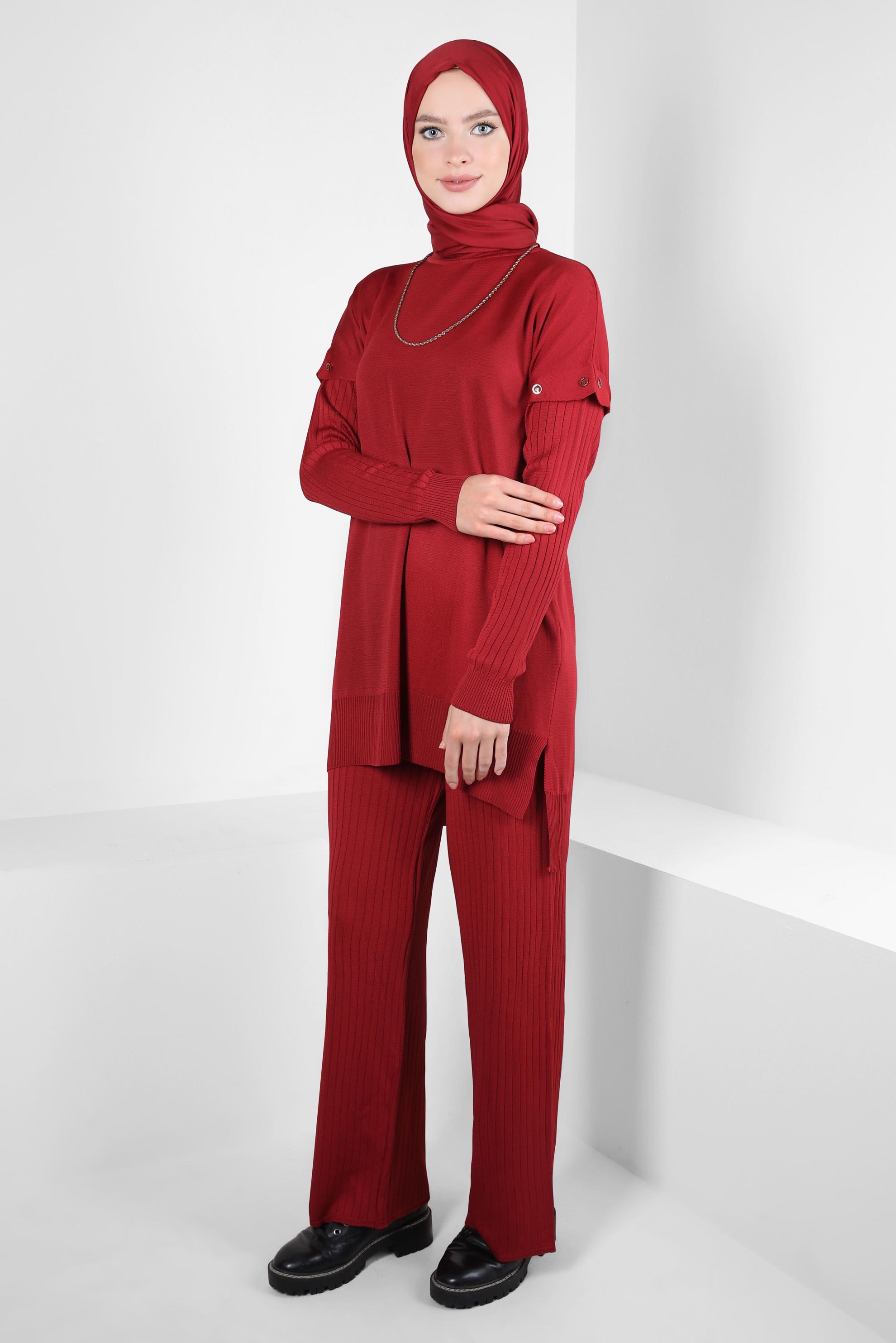 Hijab clothing RED KNITWEAR PANTS SUIT 44084