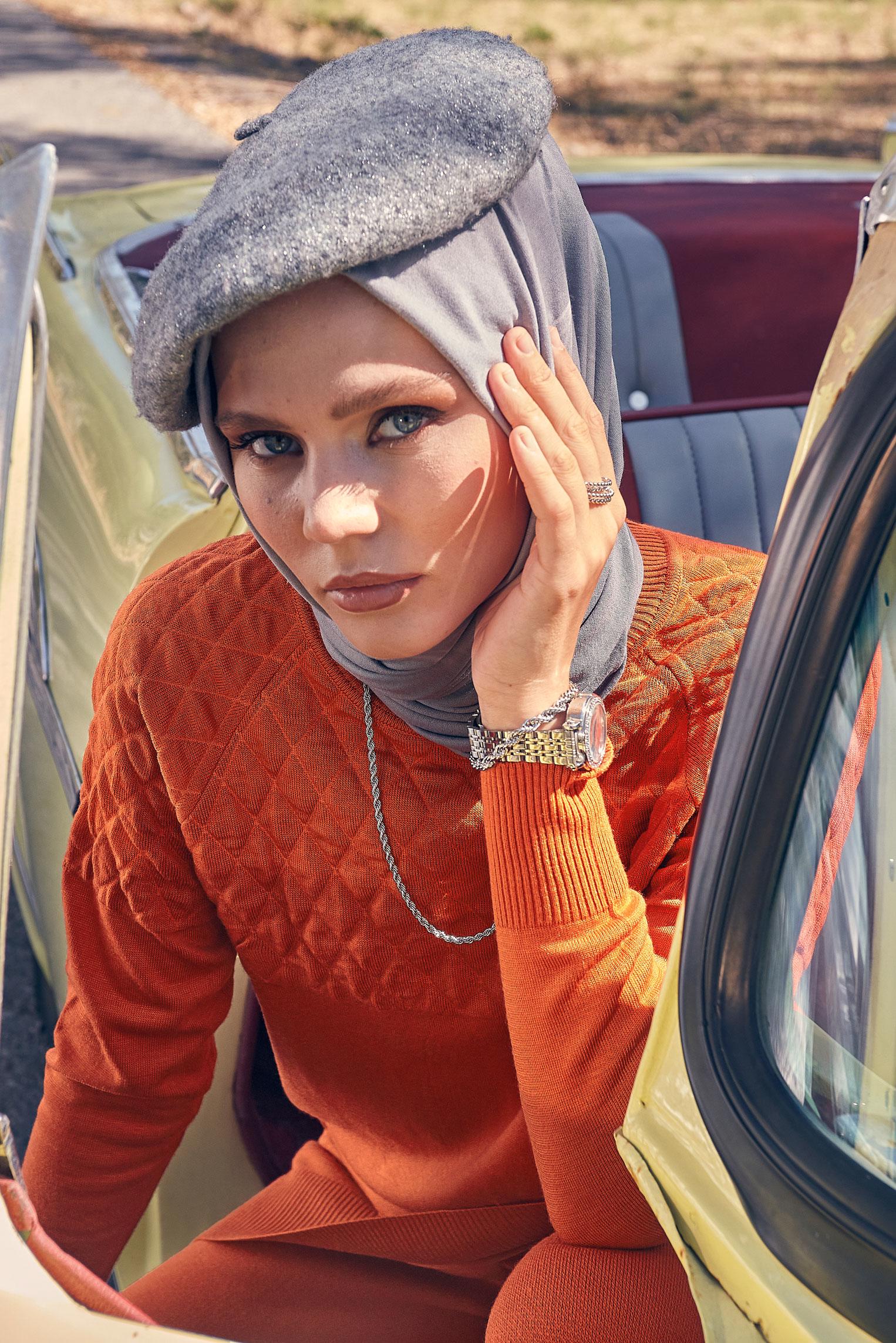 Tesettür giyim TURUNCU PANTOLONLU TRİKO TAKIM 44087