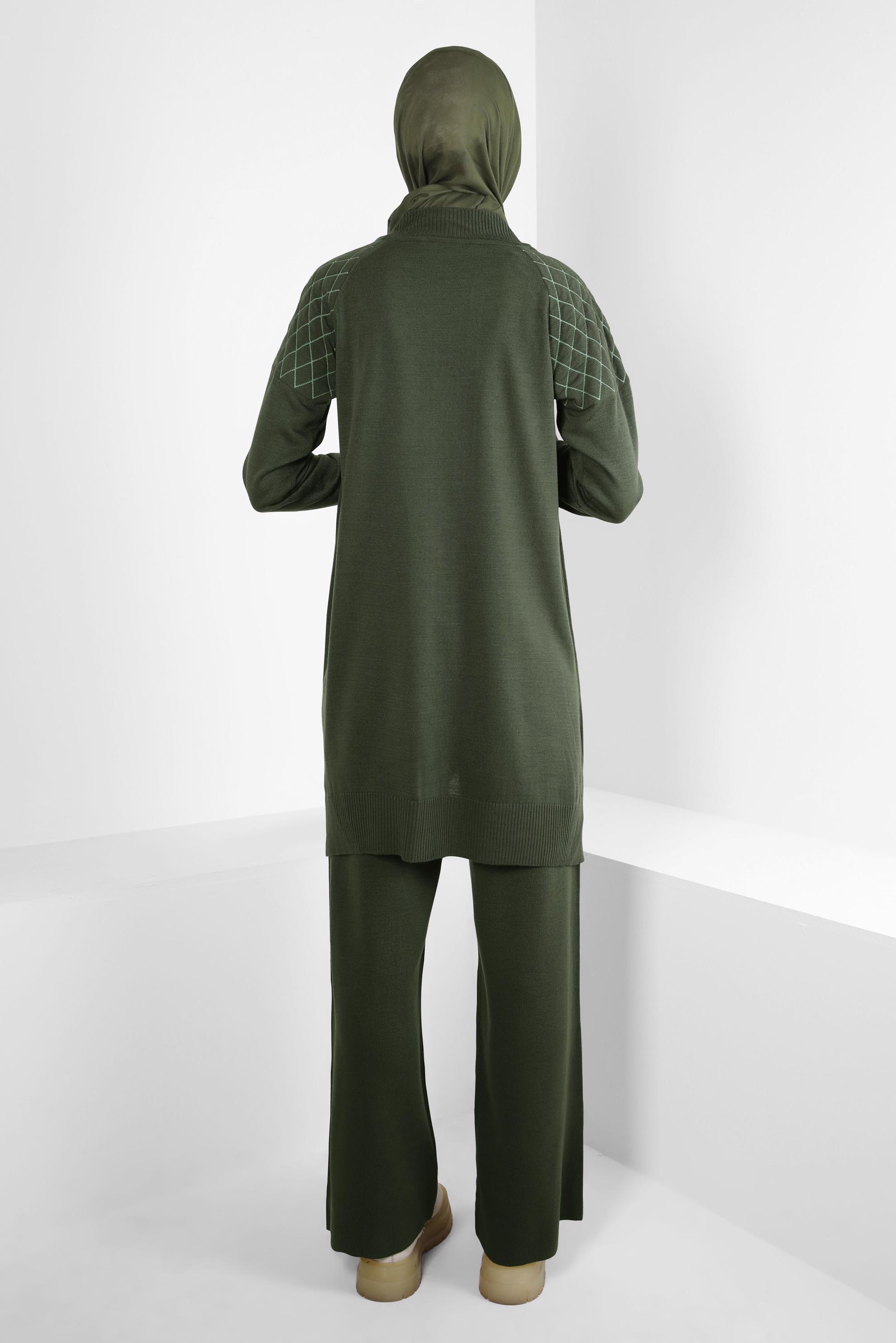 Tesettür giyim HAKİ PANTOLONLU TRİKO TAKIM 44087