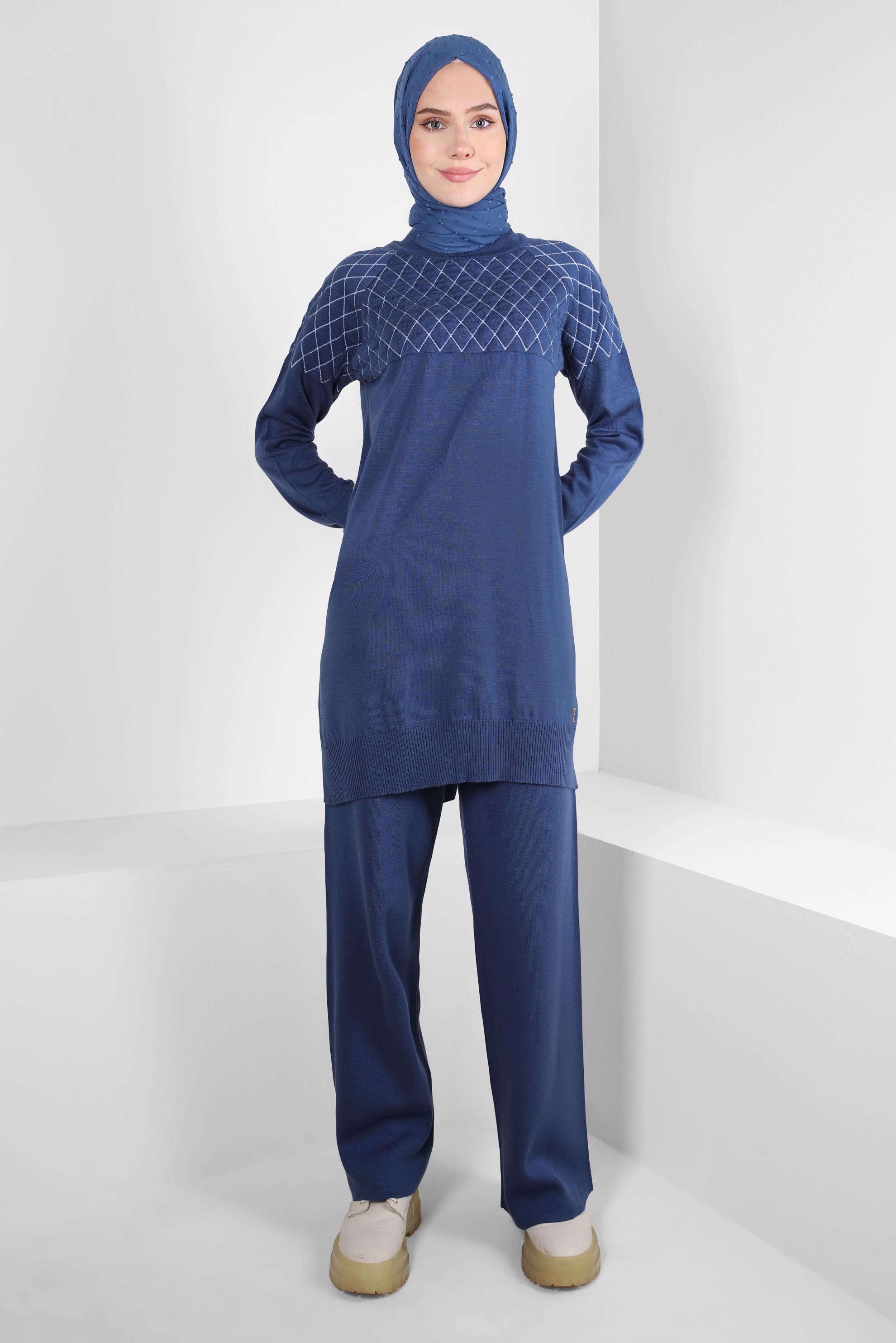 Tesettür giyim LACİVERT PANTOLONLU TRİKO TAKIM 44087