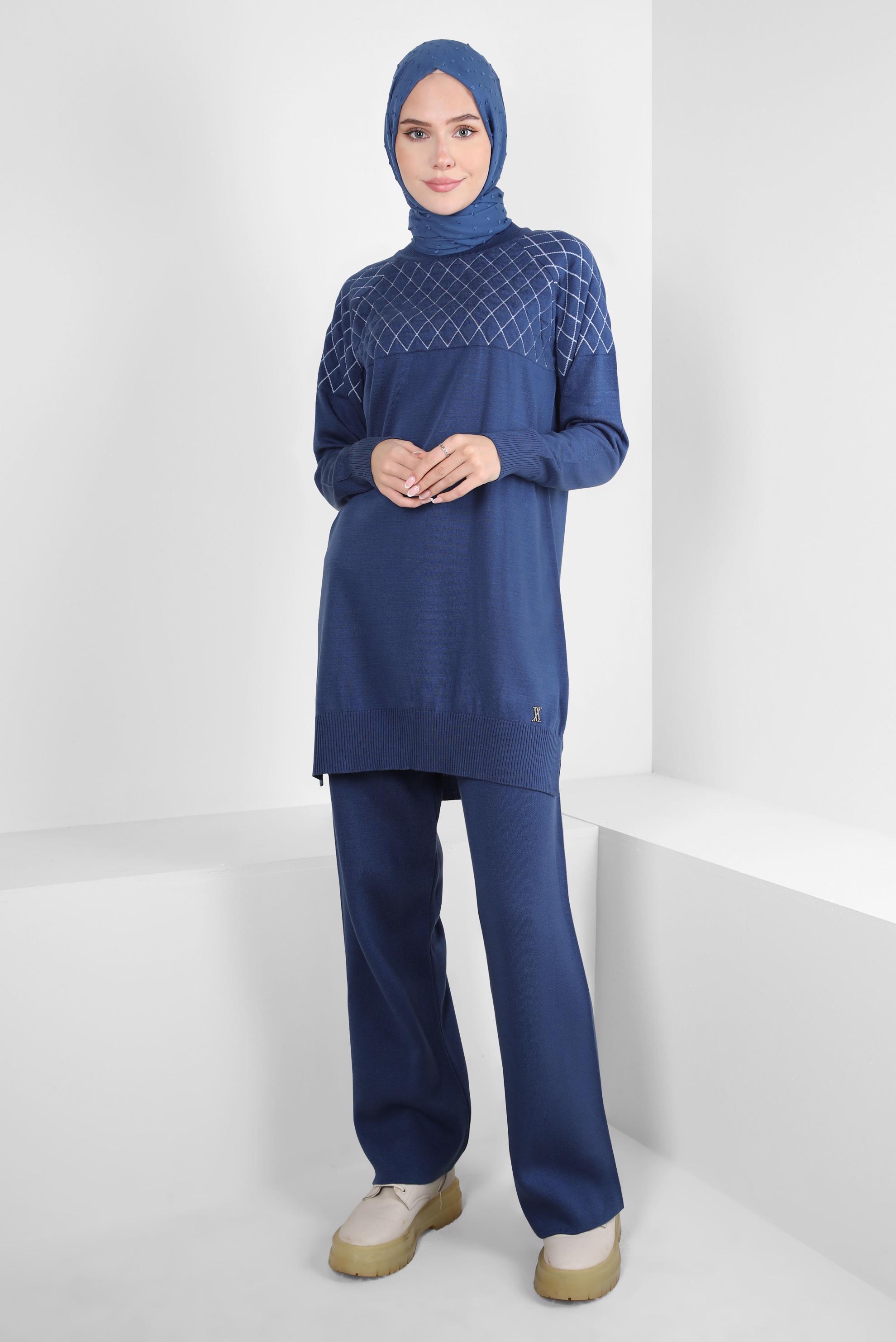 Tesettür giyim LACİVERT PANTOLONLU TRİKO TAKIM 44087