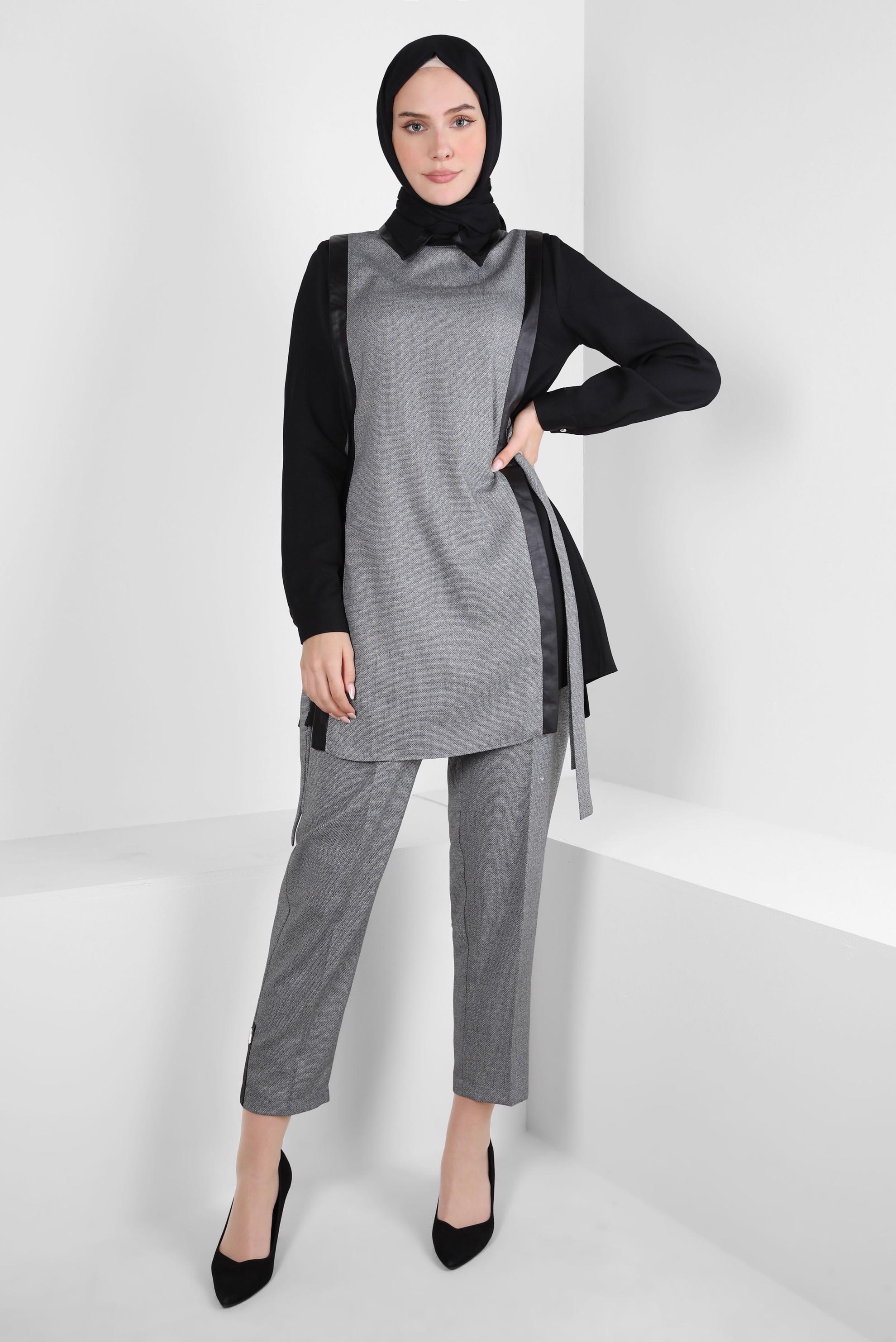Tesettür giyim SİYAH YELEKLİ PANTOLON TAKIM 44137