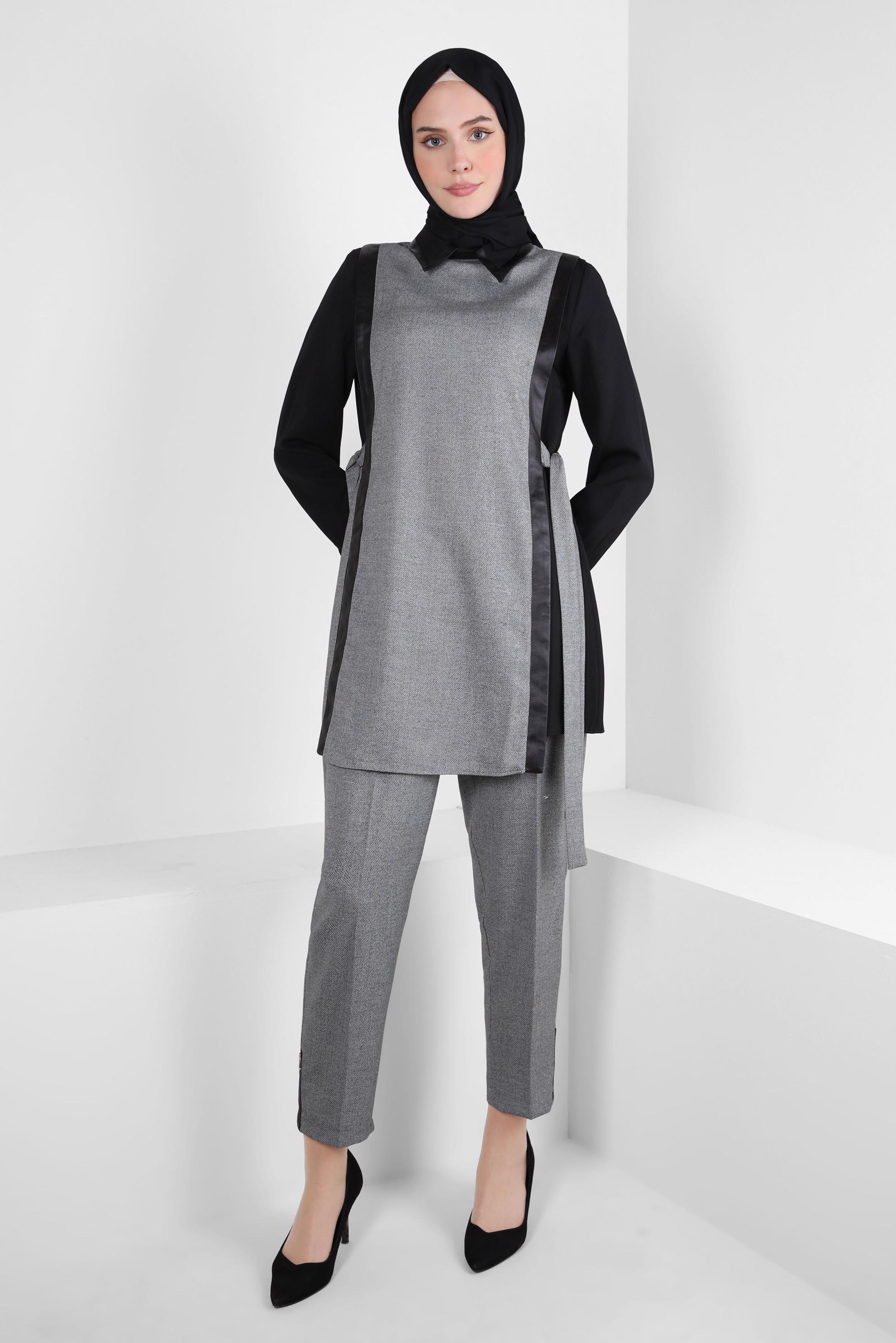 Tesettür giyim SİYAH YELEKLİ PANTOLON TAKIM 44137