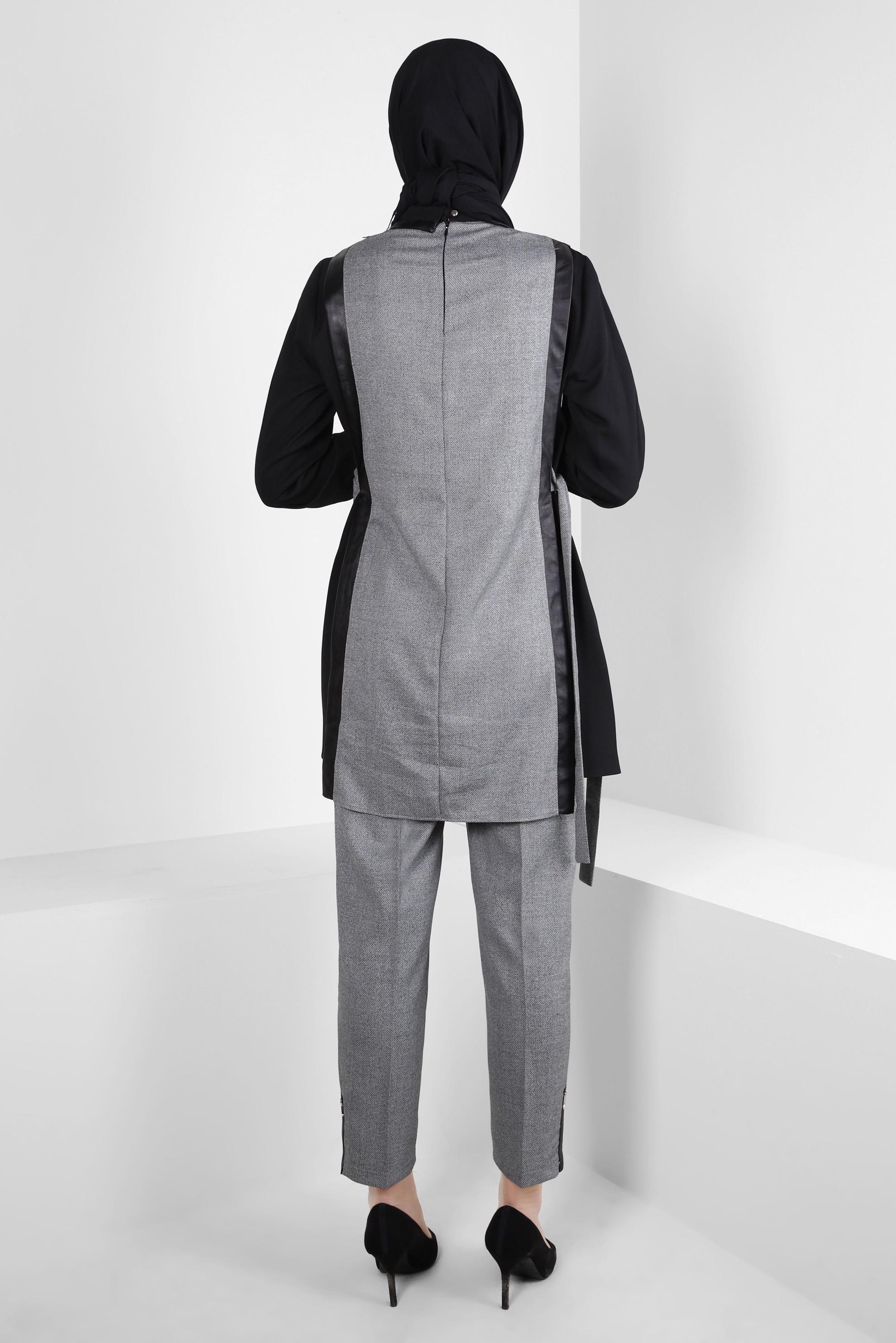 Tesettür giyim SİYAH YELEKLİ PANTOLON TAKIM 44137