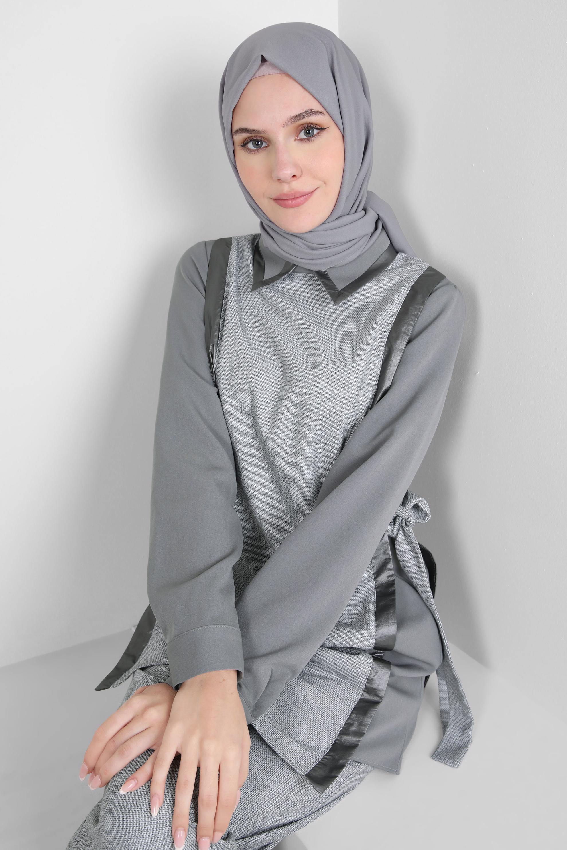 Tesettür giyim GRİ YELEKLİ PANTOLON TAKIM 44137
