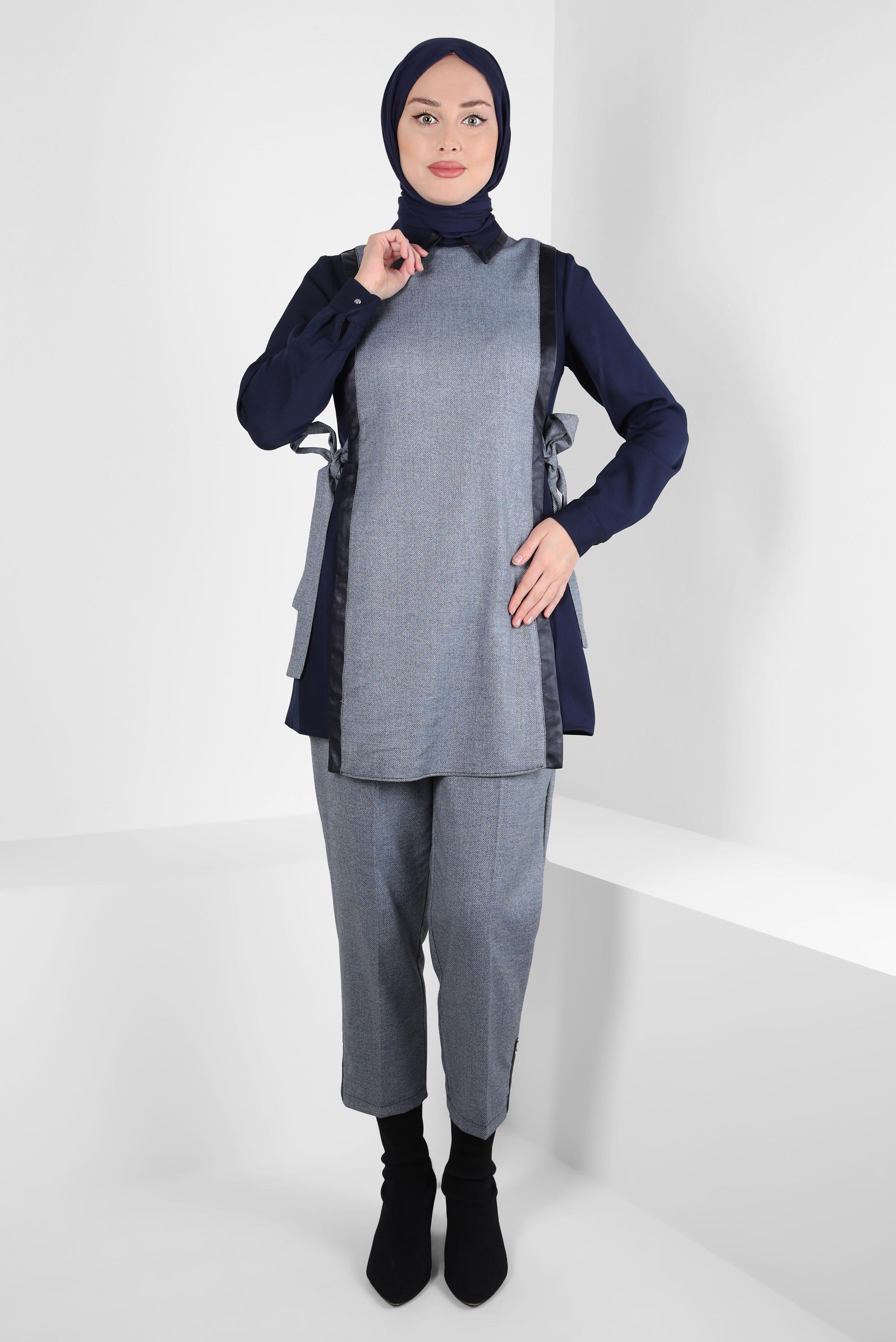 Tesettür giyim LACİVERT YELEKLİ PANTOLON TAKIM 44137