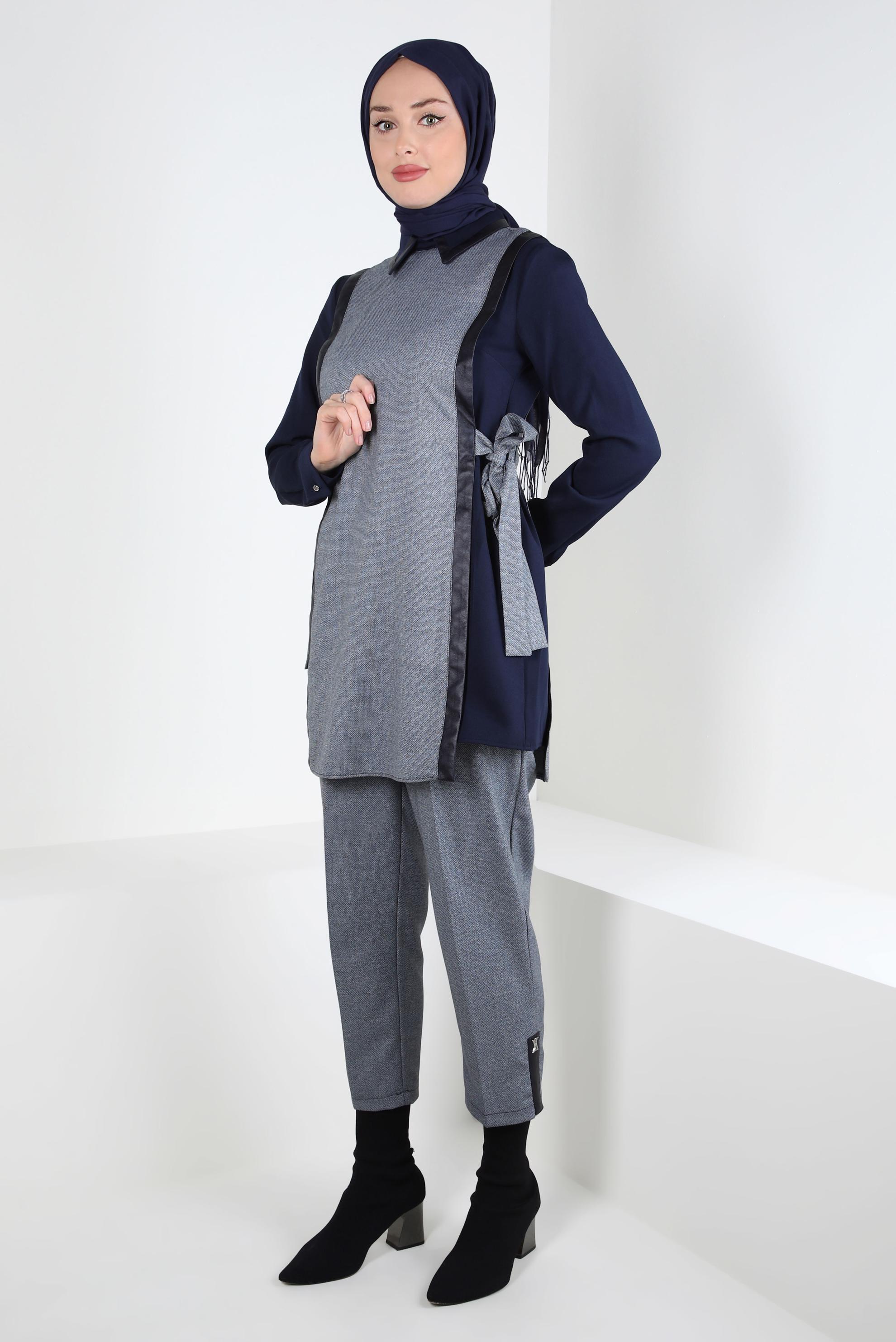 Tesettür giyim LACİVERT YELEKLİ PANTOLON TAKIM 44137