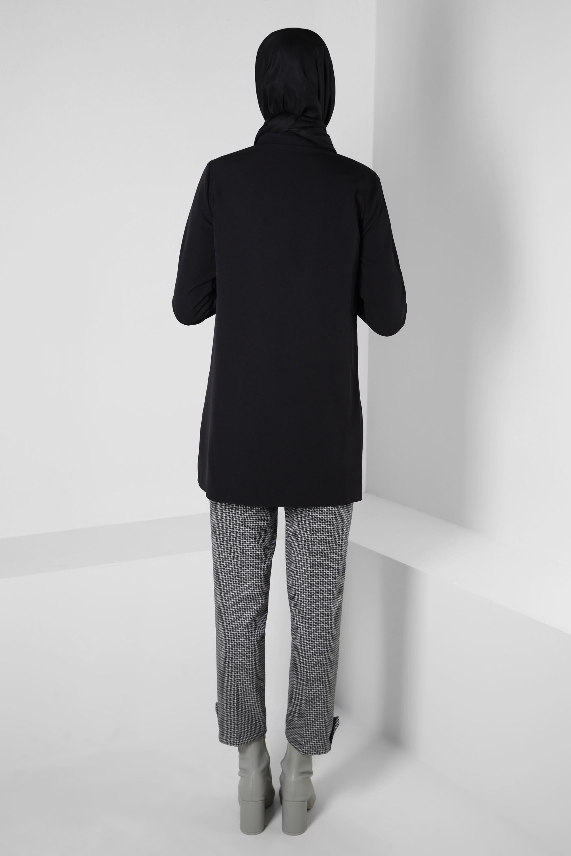 Tesettür giyim SİYAH DESENLİ PANTOLONLU TAKIM 44139