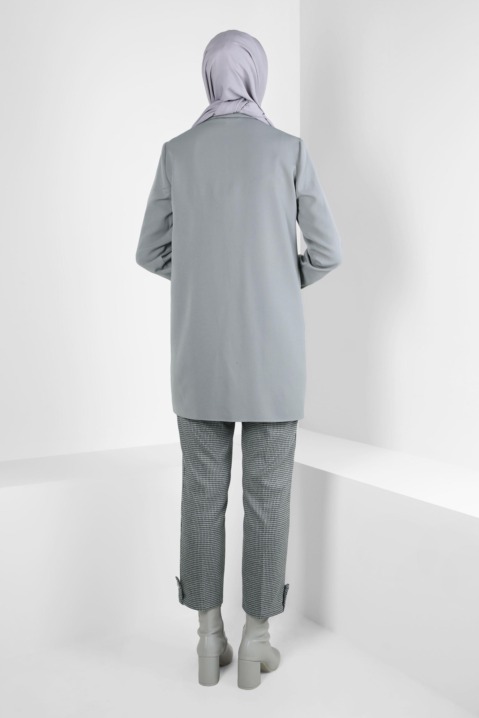 Tesettür giyim GRİ DESENLİ PANTOLONLU TAKIM 44139