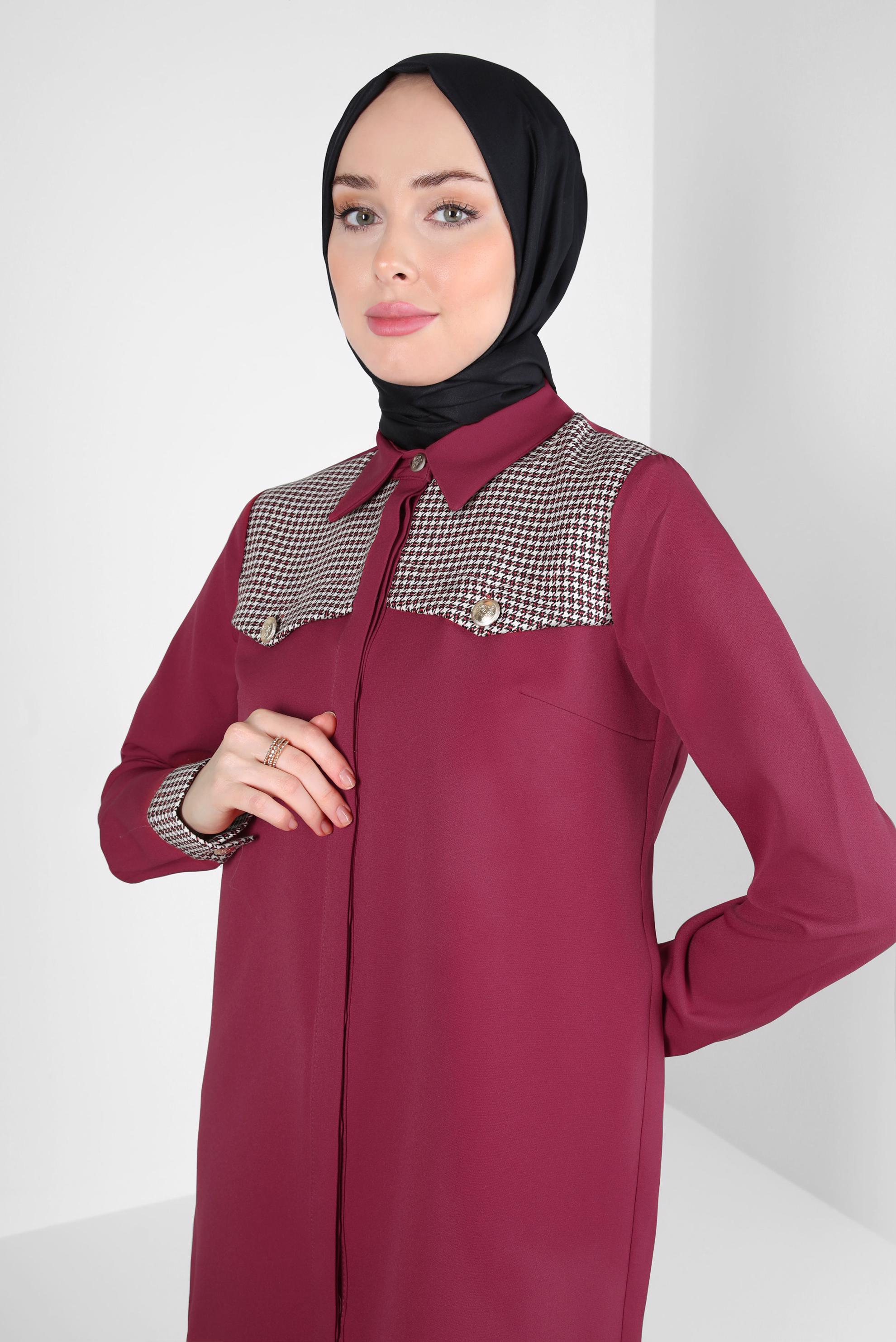 Tesettür giyim FUŞYA DESENLİ PANTOLONLU TAKIM 44139