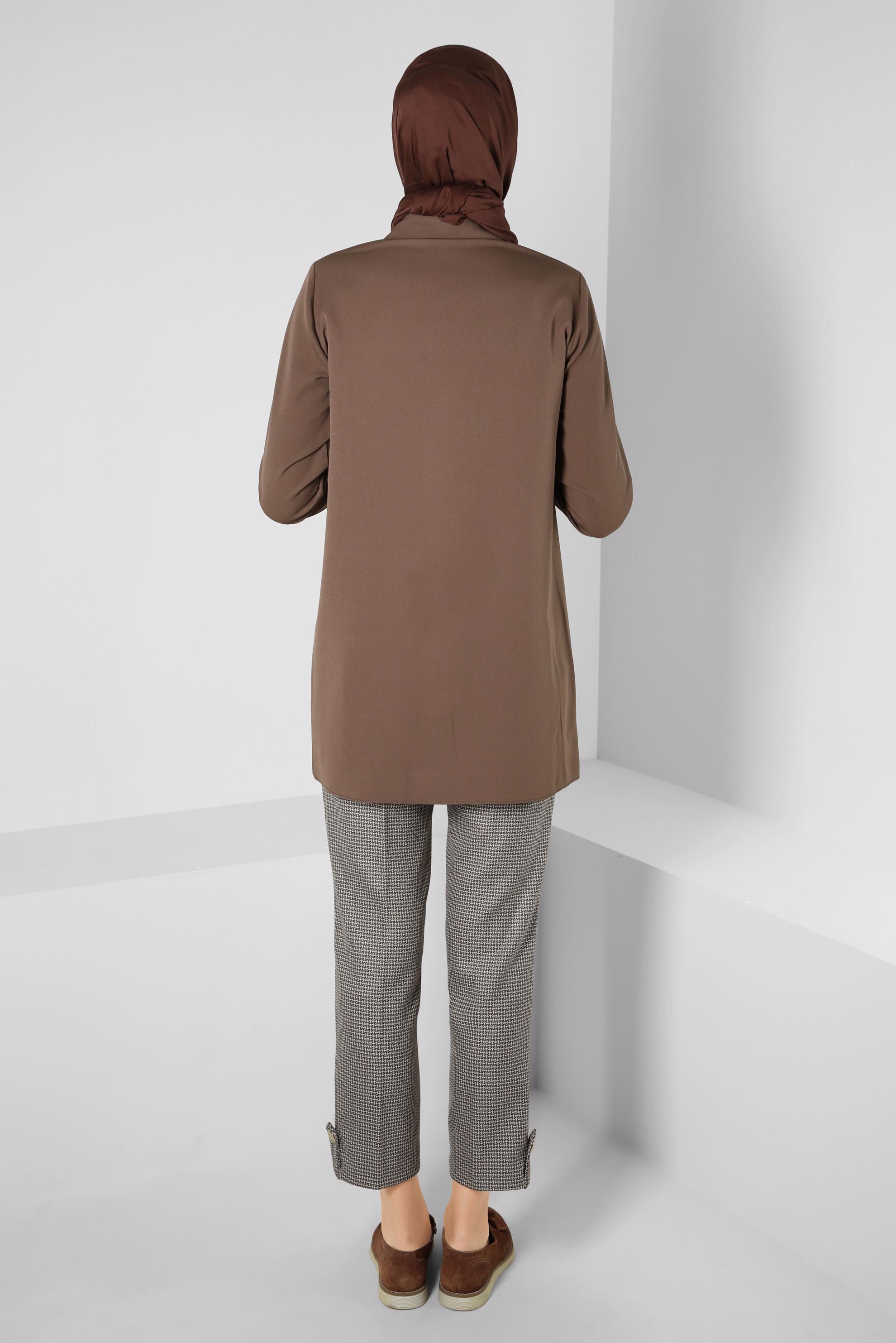 Tesettür giyim VİZON DESENLİ PANTOLONLU TAKIM 44139