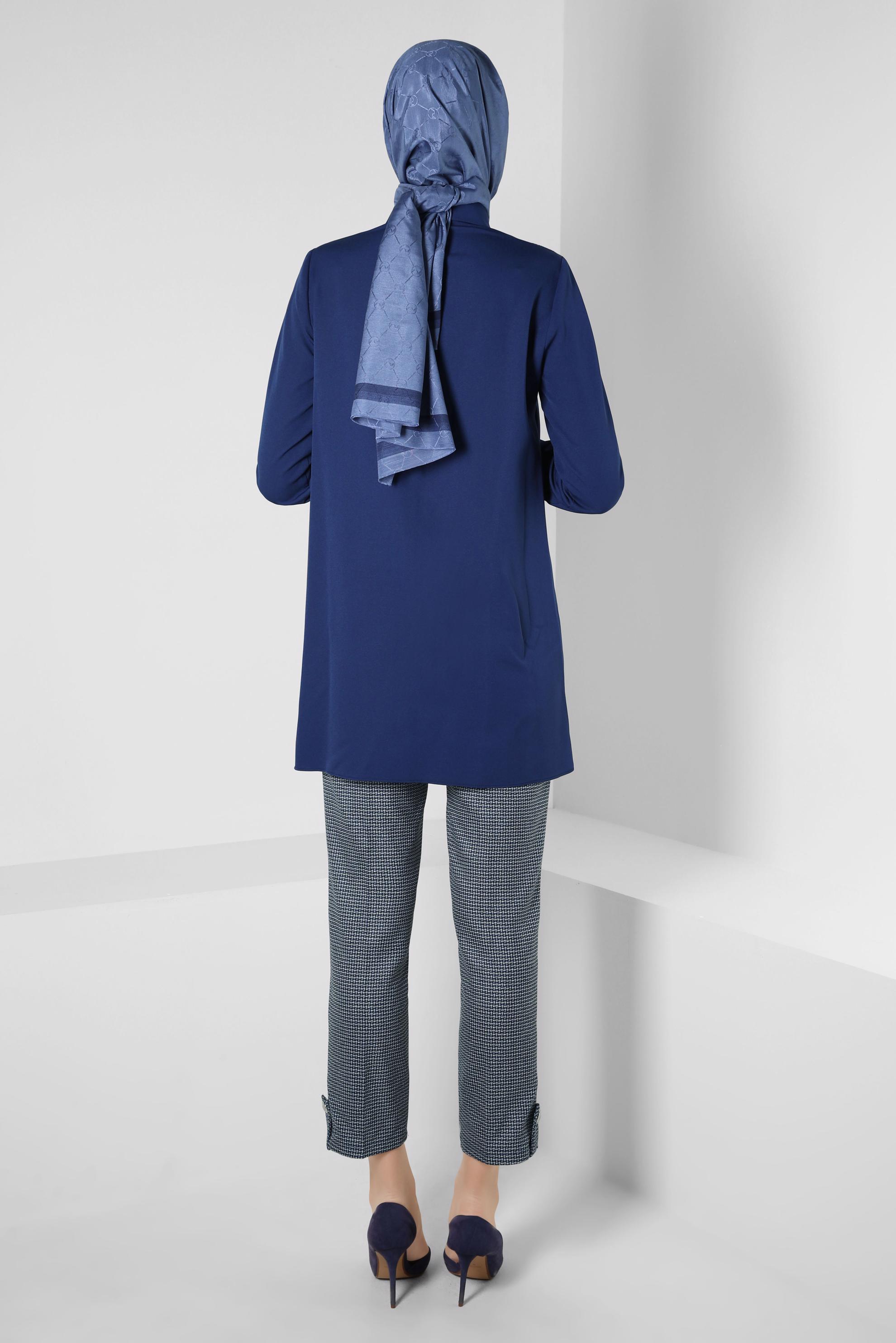 Tesettür giyim LACİVERT DESENLİ PANTOLONLU TAKIM 44139