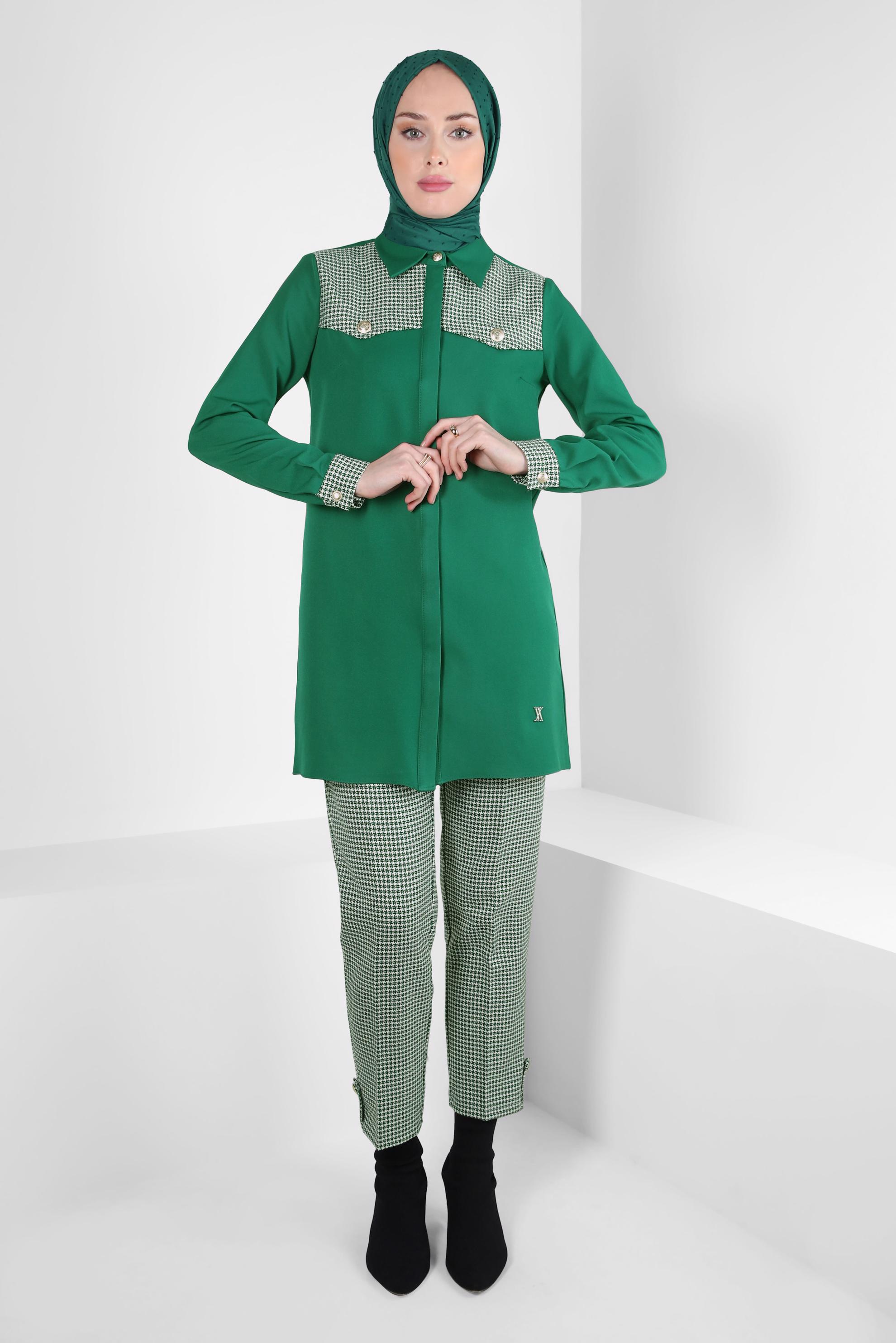 Hijab clothing GREEN PATTERNED PANTS SUIT 44139