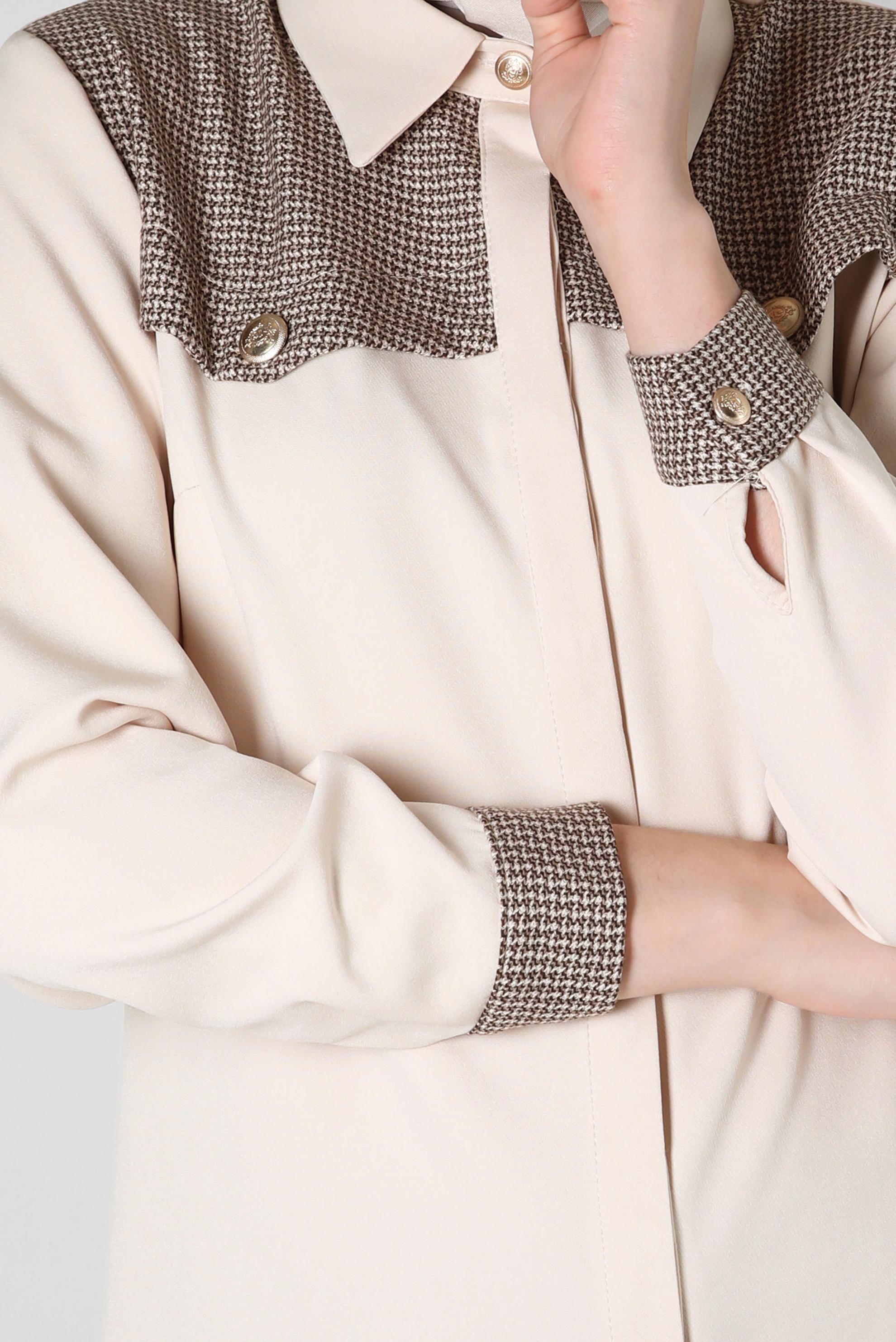 Tesettür giyim EKRU DESENLİ PANTOLONLU TAKIM 44139