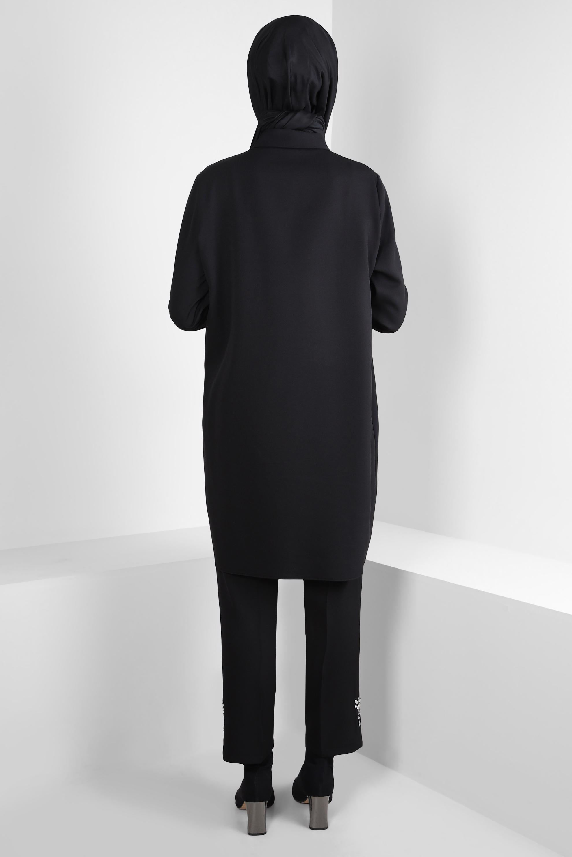 Tesettür giyim SİYAH TAŞ DETAYLI PANTOLONLU TAKIM 44155