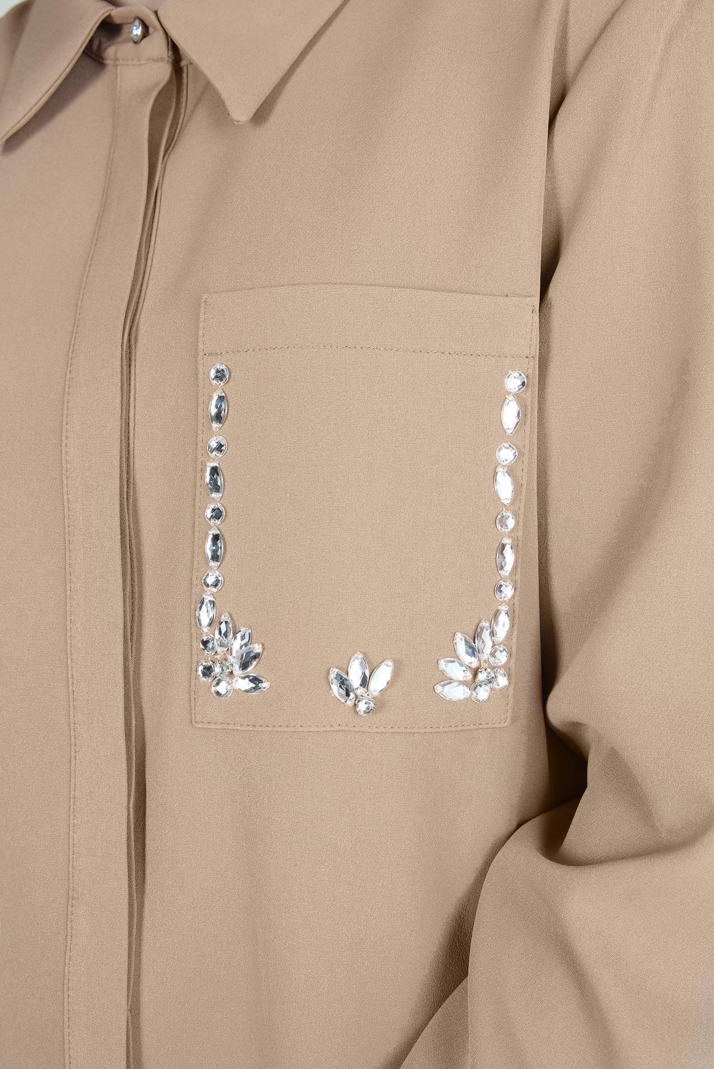 Tesettür giyim KAHVE TAŞ DETAYLI PANTOLONLU TAKIM 44155