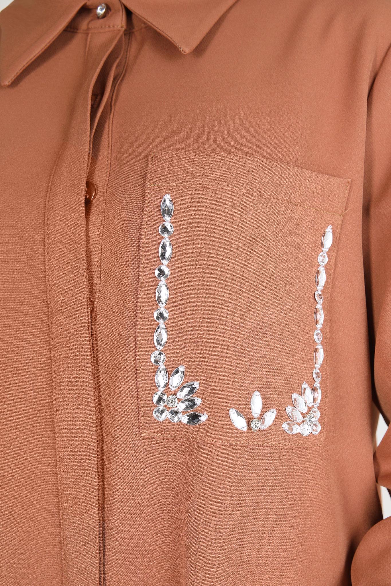 Tesettür giyim TABA TAŞ DETAYLI PANTOLONLU TAKIM 44155